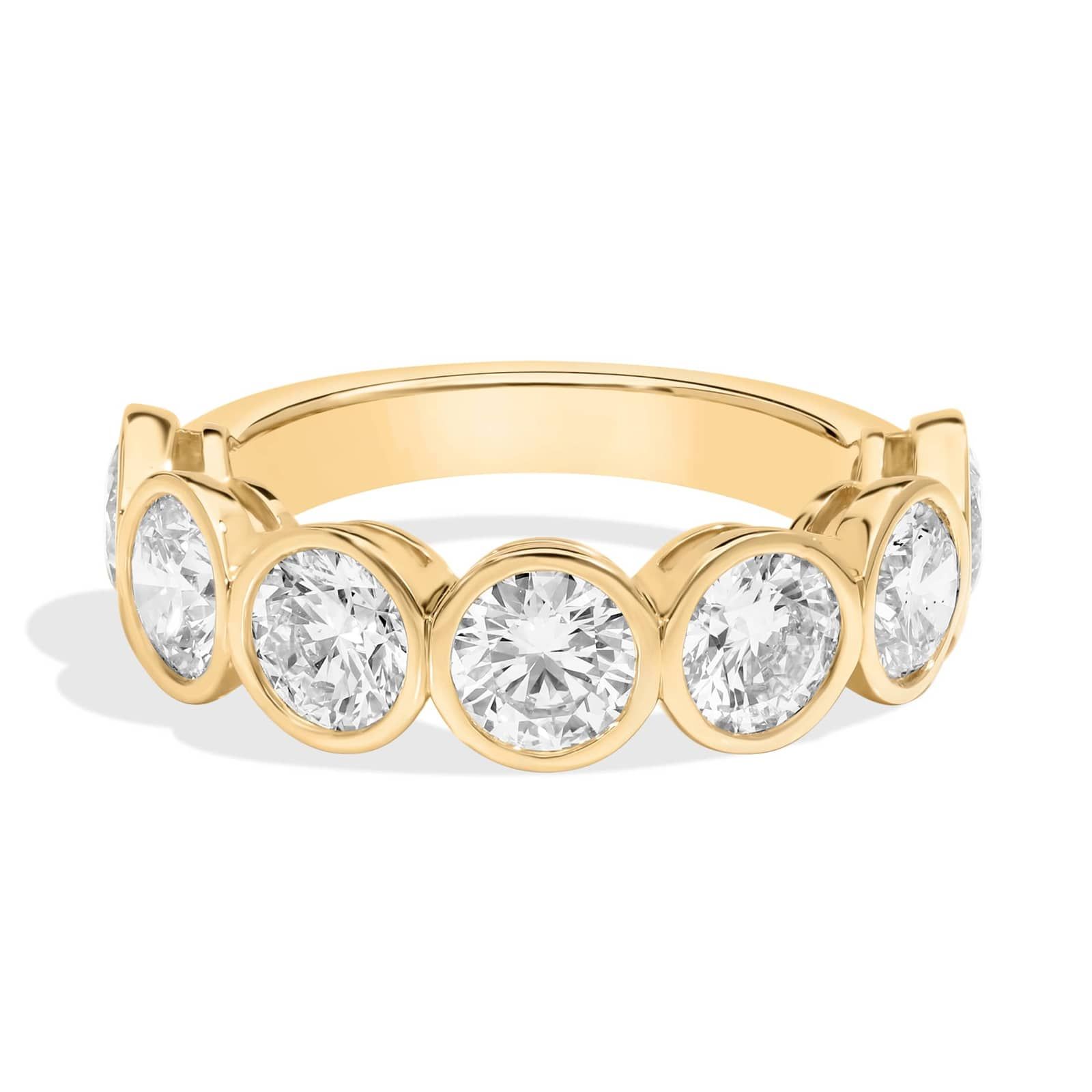 Seven Stone Bezel Anniversary Ring With 3.5 CTW Round Cut Diamonds in 14K Yellow Gold (5.8mm)