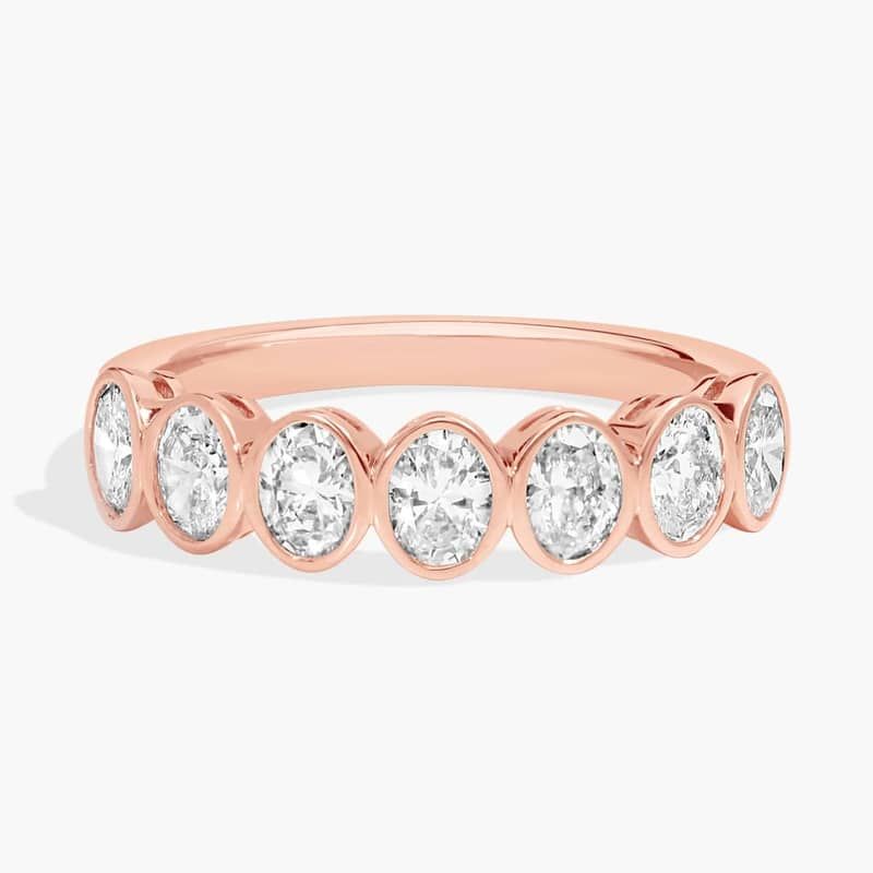 Seven Stone Bezel Anniversary Ring With 1 CTW Oval Cut Diamonds in 14K Rose Gold (4.65mm)