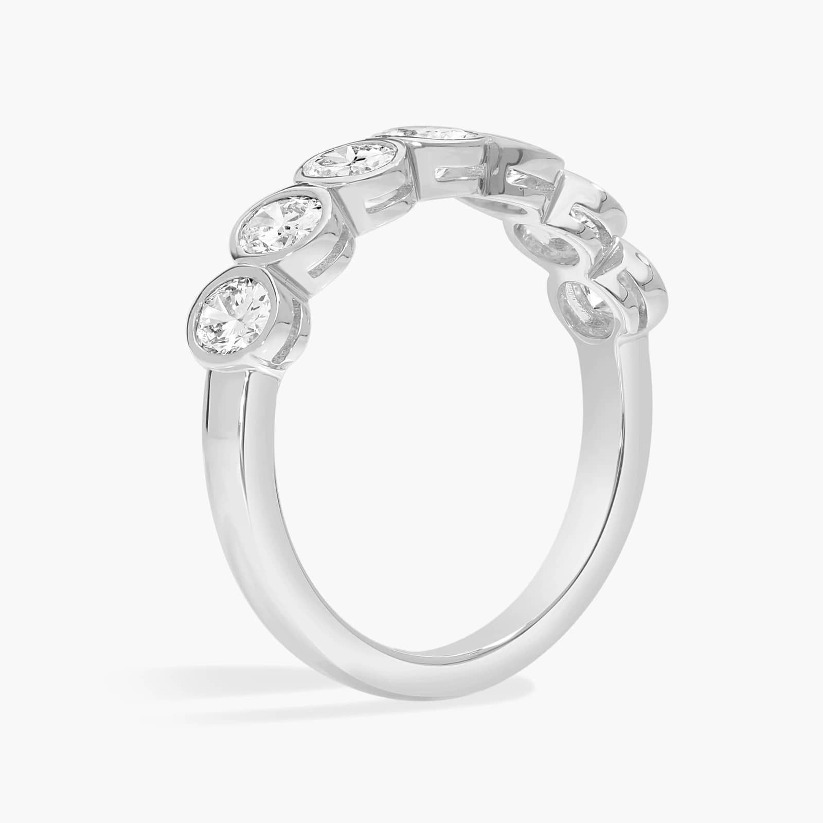 Seven Stone Bezel Anniversary Ring With 1 CTW Oval Cut Diamonds in 14K White Gold (4.65mm)