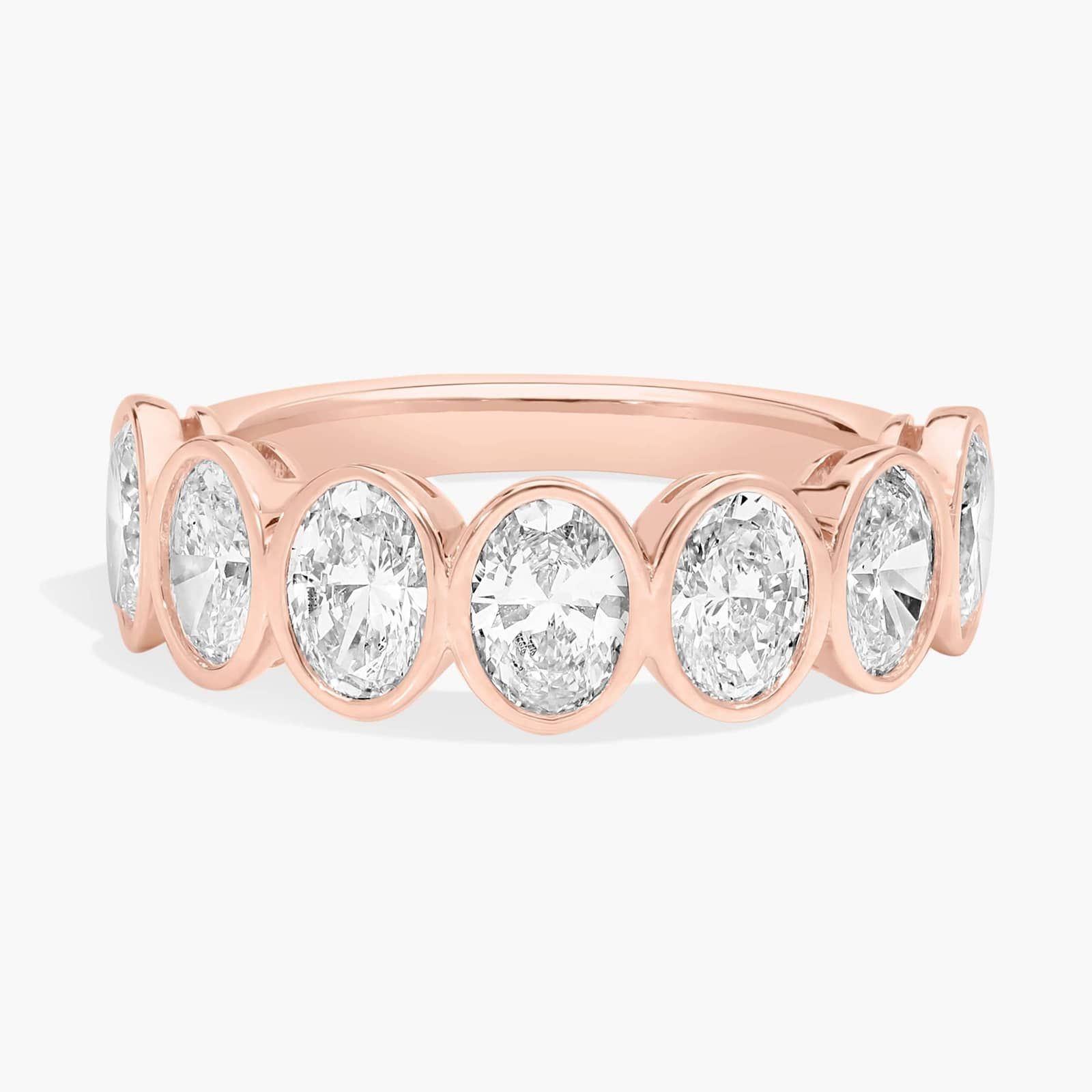 Seven Stone Bezel Anniversary Ring With 2 CTW Oval Cut Diamonds in 14K Rose Gold (6mm)