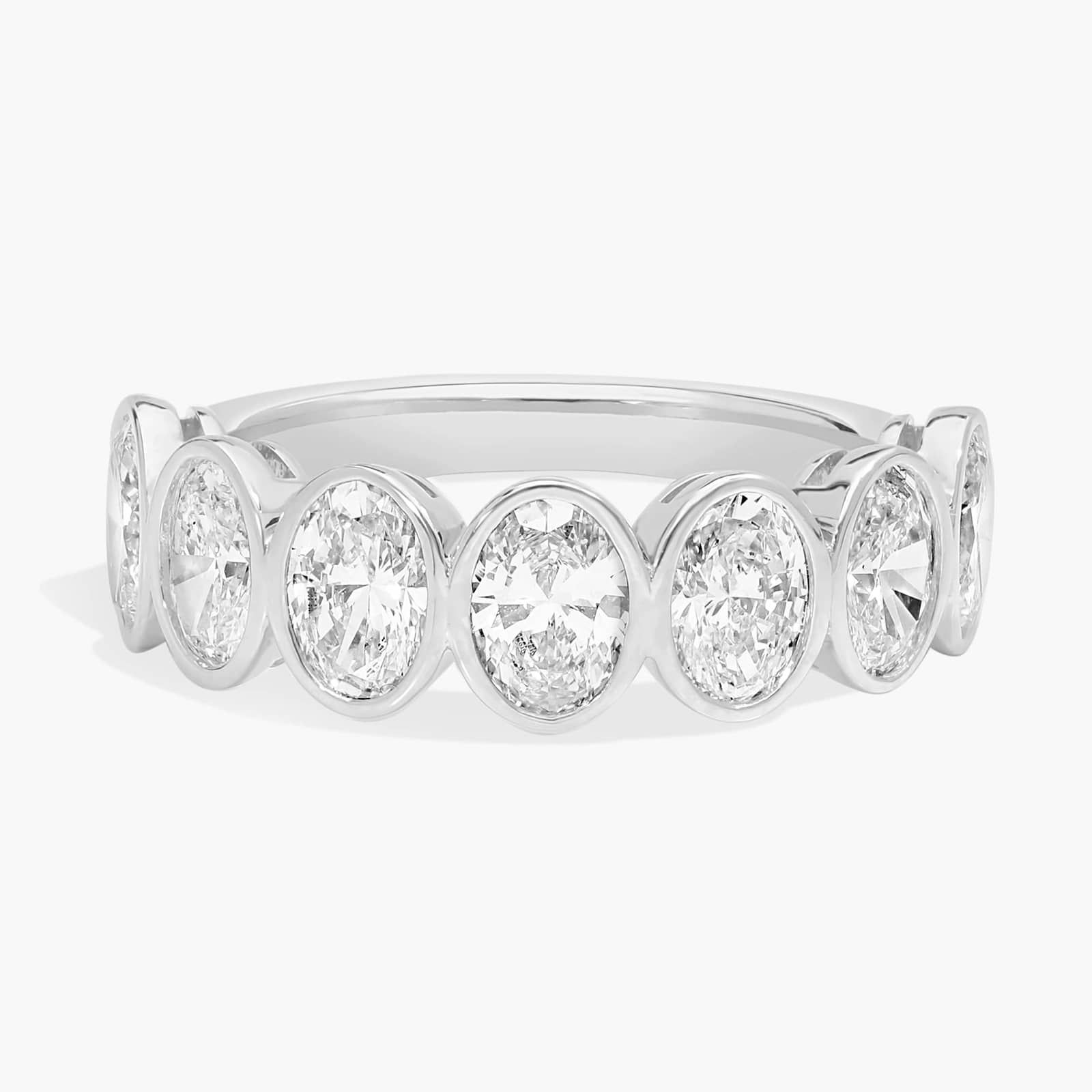 Seven Stone Bezel Anniversary Ring With 2 CTW Oval Cut Diamonds in 14K White Gold (6mm)