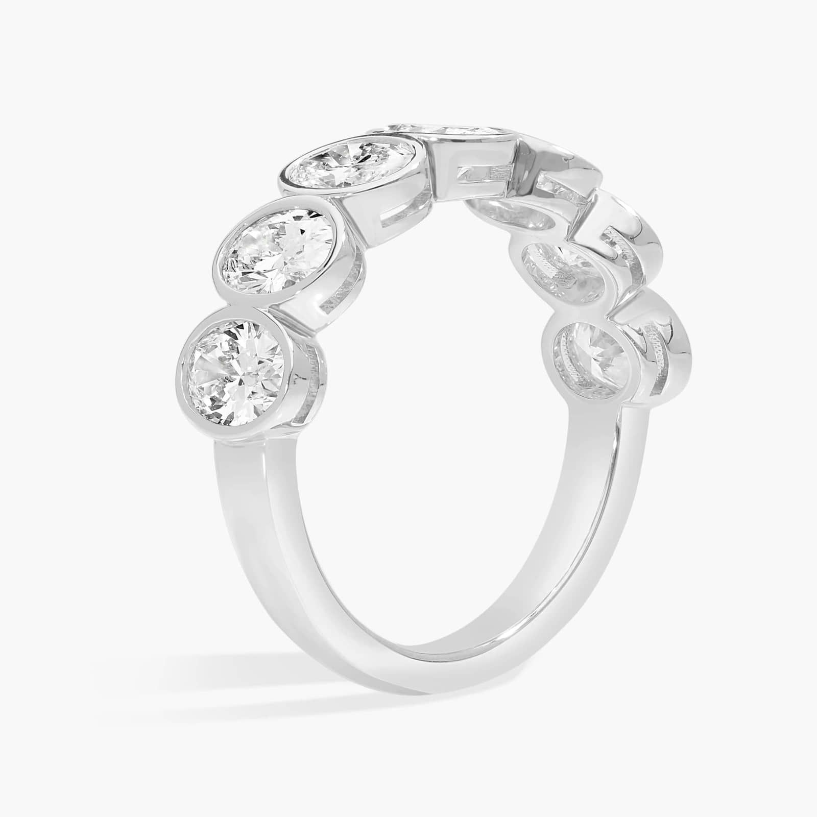 Seven Stone Bezel Anniversary Ring With 2 CTW Oval Cut Diamonds in 14K White Gold (6mm)