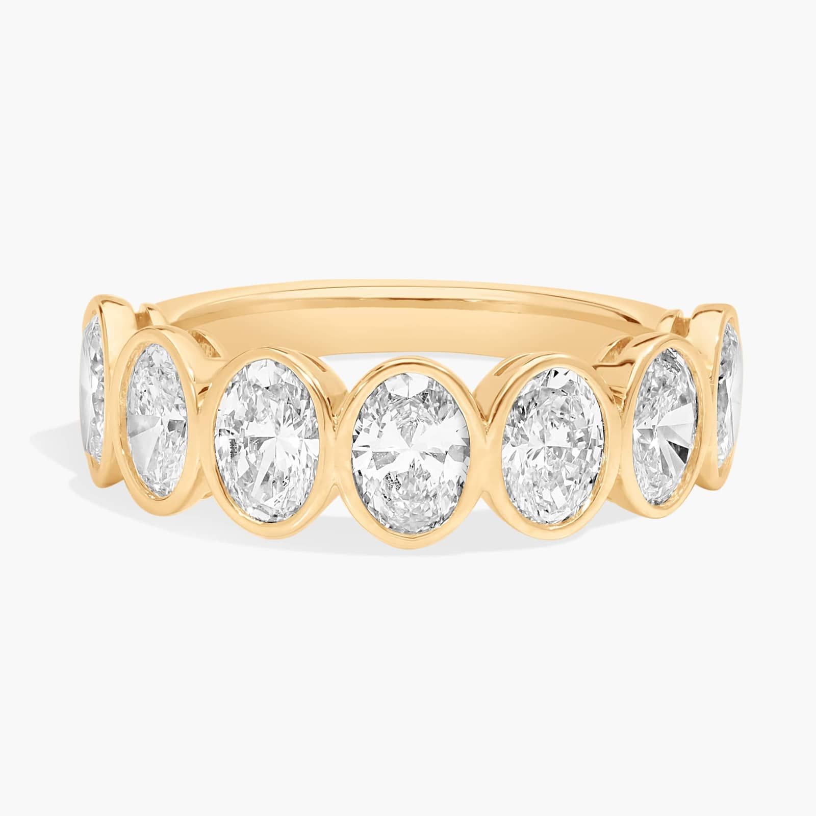 Seven Stone Bezel Anniversary Ring With 2 CTW Oval Cut Diamonds in 14K Yellow Gold (6mm)