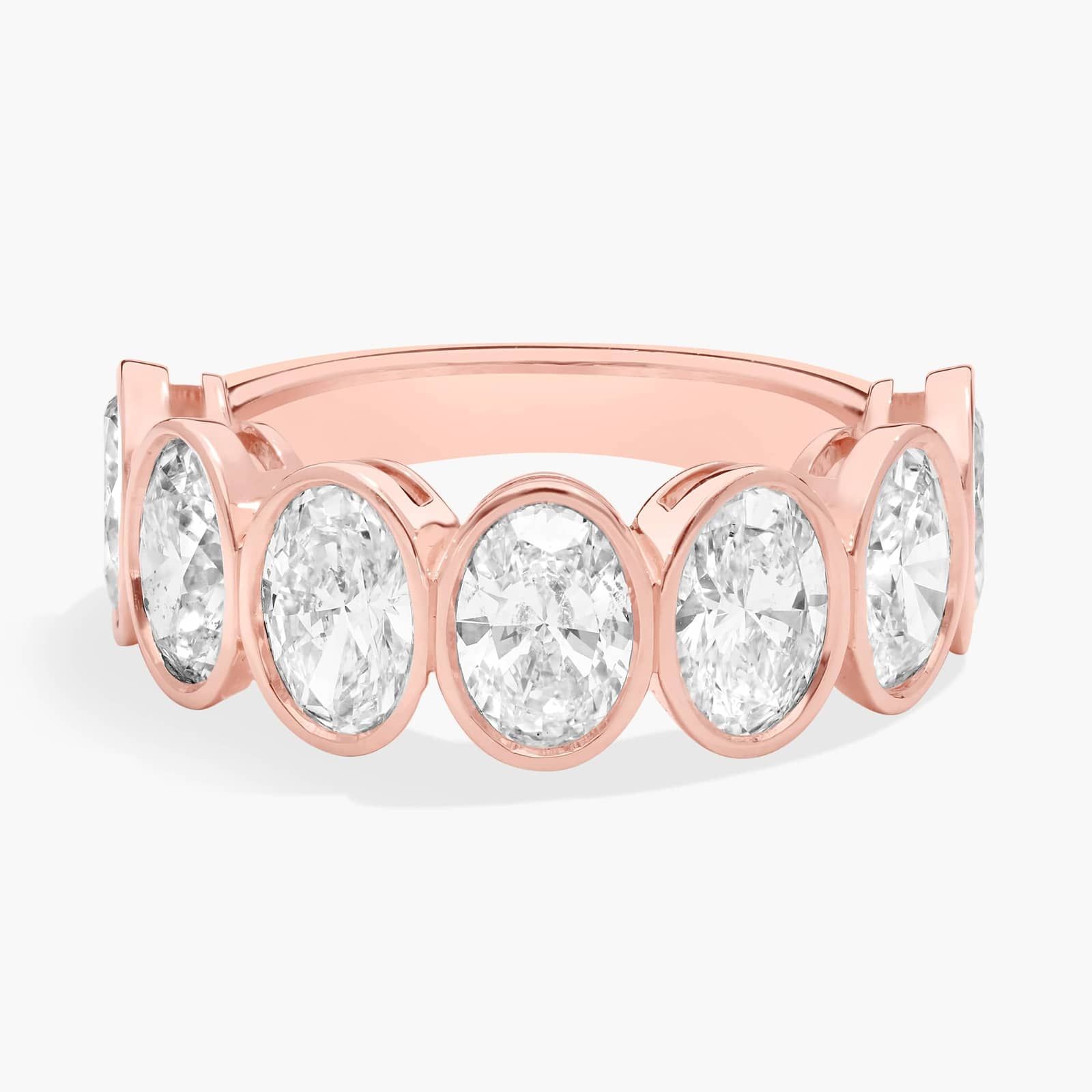Seven Stone Bezel Anniversary Ring With 3.5 CTW Oval Cut Diamonds in 14K Rose Gold (7.4mm)