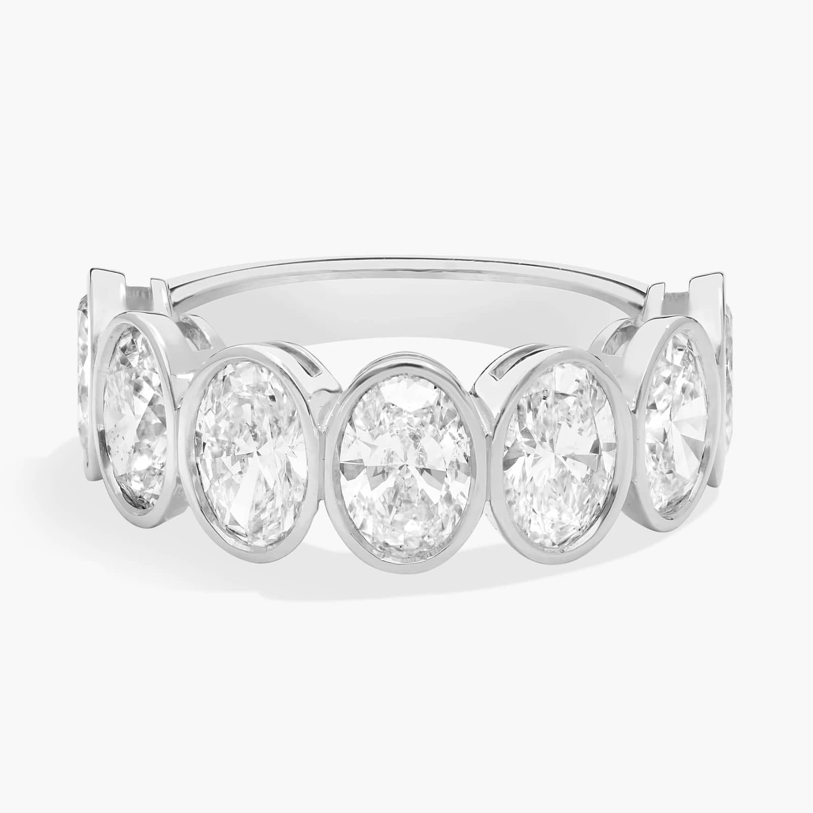 Seven Stone Bezel Anniversary Ring With 3.5 CTW Oval Cut Diamonds in 14K White Gold (7.4mm)