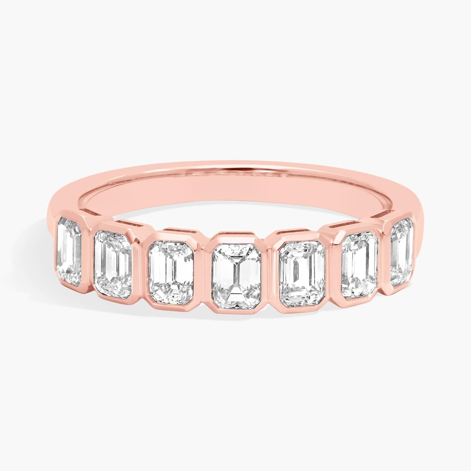 Seven Stone Bezel Anniversary Ring With 1 CTW Emerald Cut Diamonds in 14K Rose Gold (4.1mm)