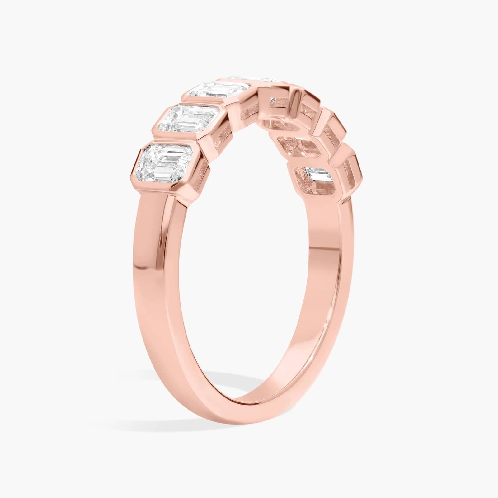 Seven Stone Bezel Anniversary Ring With 1 CTW Emerald Cut Diamonds in 14K Rose Gold (4.1mm)