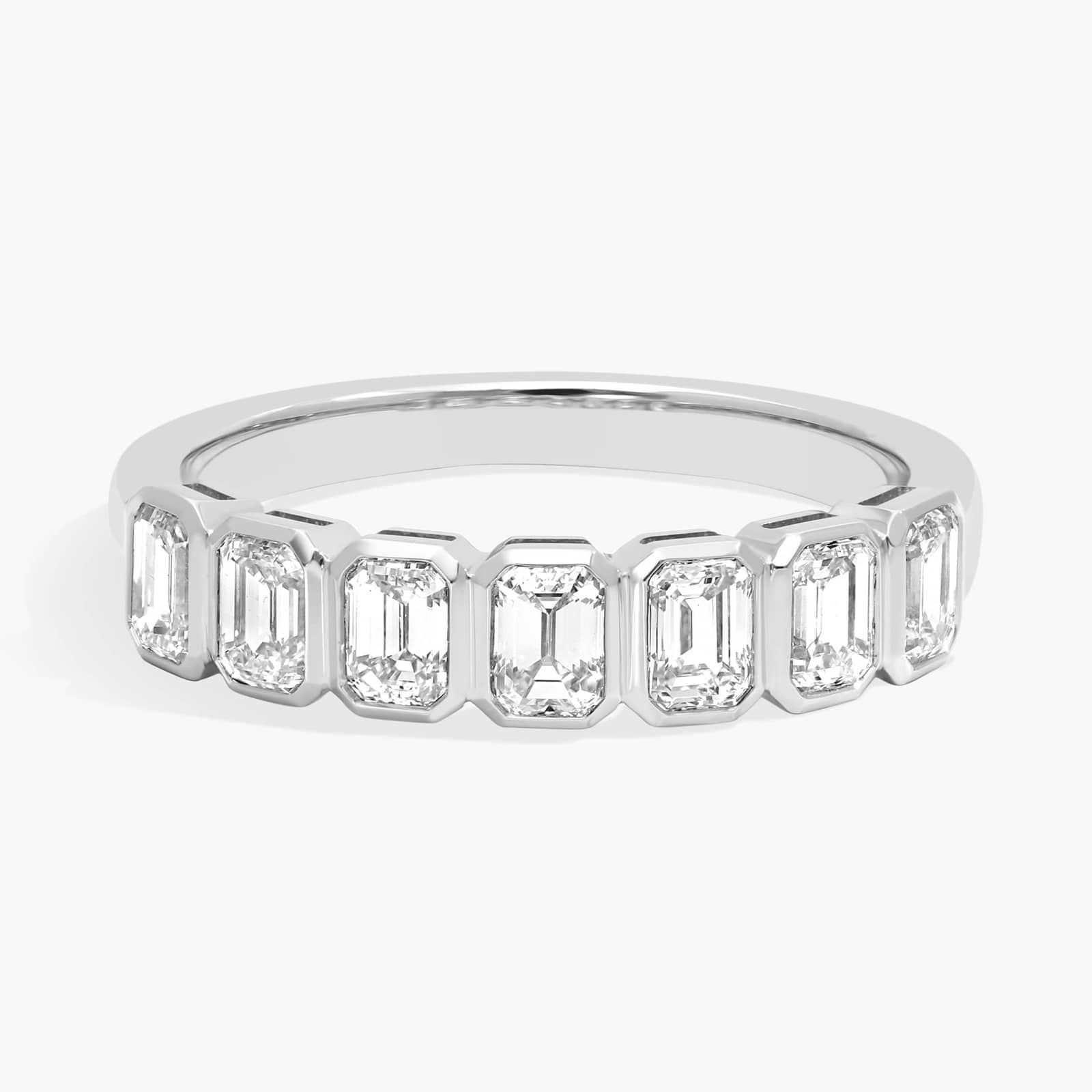 Seven Stone Bezel Anniversary Ring With 1 CTW Emerald Cut Diamonds in Platinum (4.1mm)