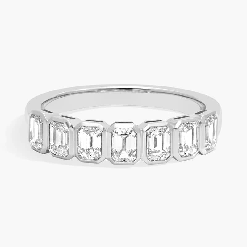 Seven Stone Bezel Anniversary Ring With 1 CTW Emerald Cut Diamonds in 14K White Gold (4.1mm)
