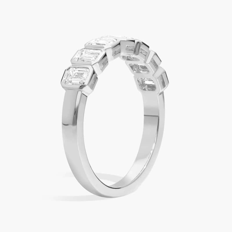 Seven Stone Bezel Anniversary Ring With 1 CTW Emerald Cut Diamonds in 14K White Gold (4.1mm)