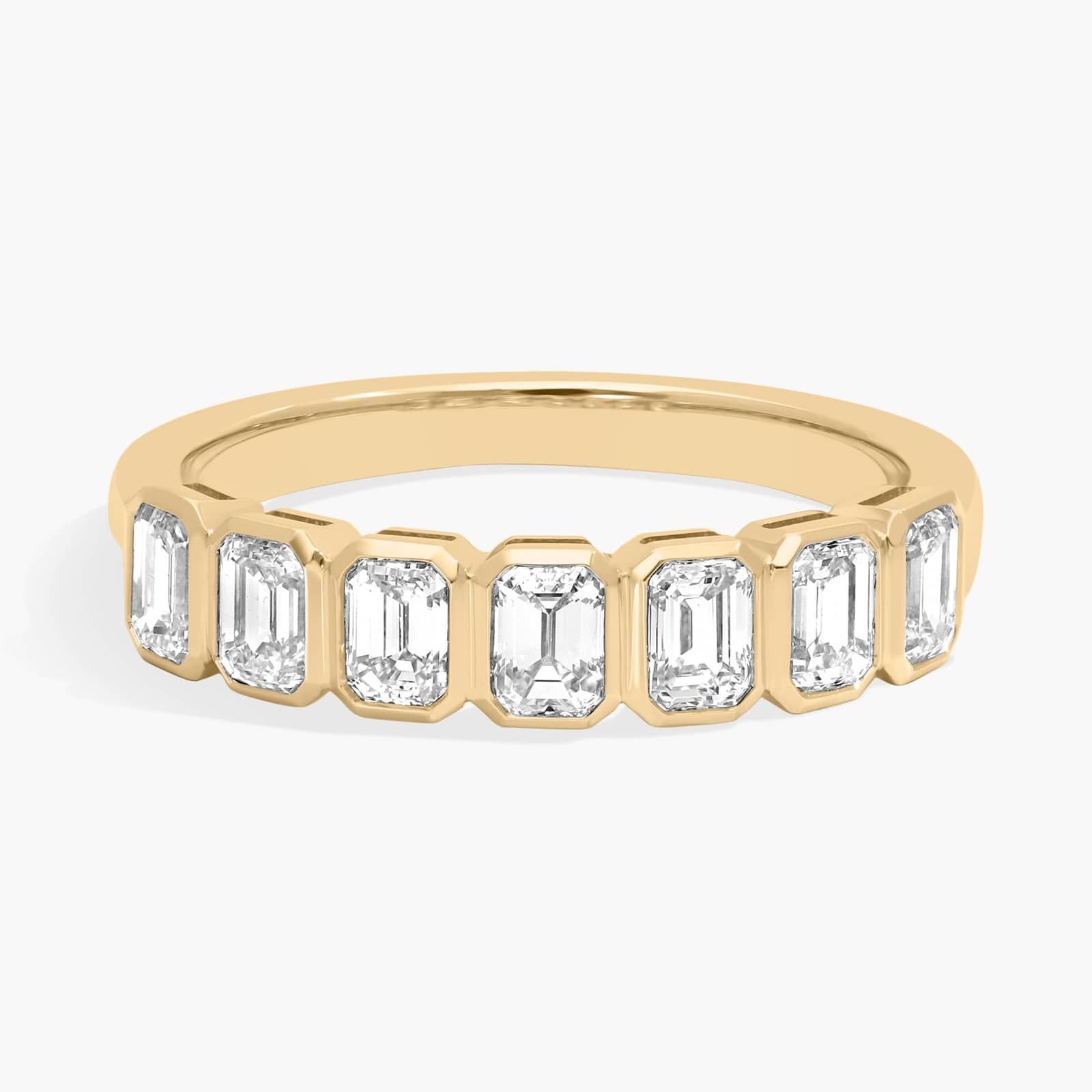 Seven Stone Bezel Anniversary Ring With 1 CTW Emerald Cut Diamonds in 14K Yellow Gold (4.1mm)