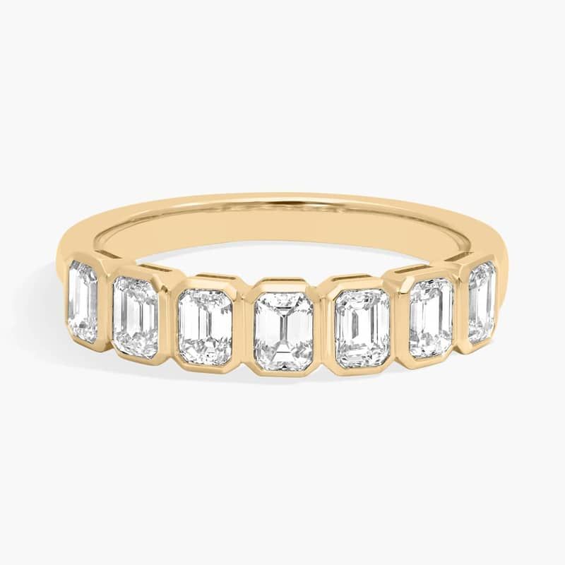 Seven Stone Bezel Anniversary Ring With 1 CTW Emerald Cut Lab-Grown Diamonds in 14K Yellow Gold (4.1mm)