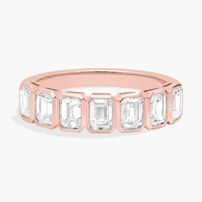 Seven Stone Bezel Anniversary Ring With 1.5 CTW Emerald Cut Diamonds in 14K Rose Gold (4.6mm)