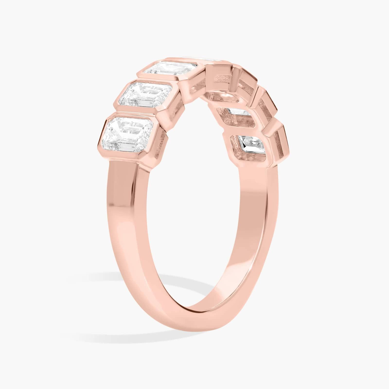 Seven Stone Bezel Anniversary Ring With 1.5 CTW Emerald Cut Diamonds in 14K Rose Gold (4.6mm)
