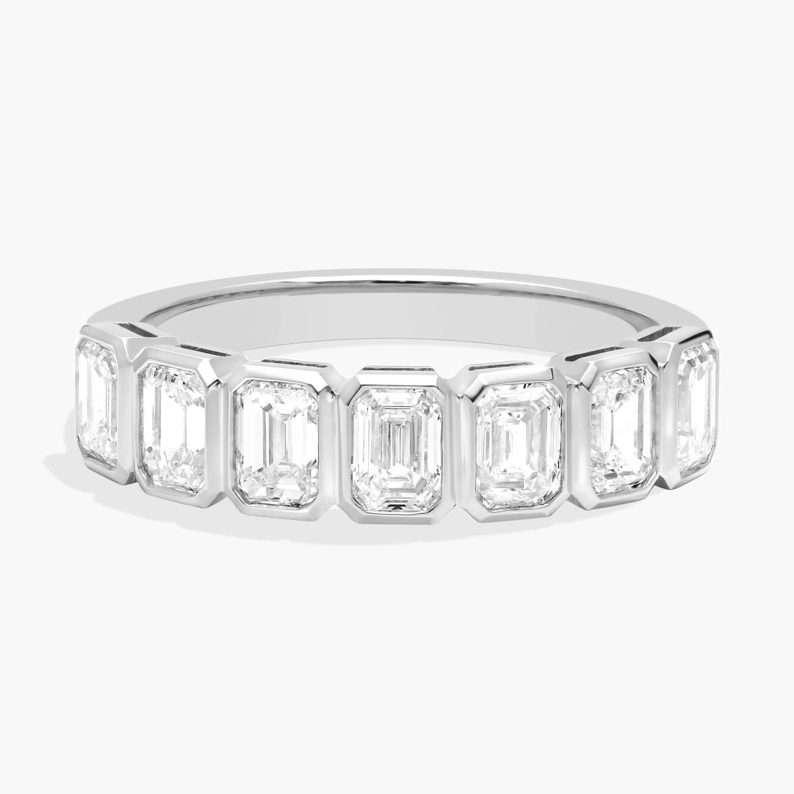 Seven Stone Bezel Anniversary Ring With 1.5 CTW Emerald Cut Diamonds in 14K White Gold (4.6mm)