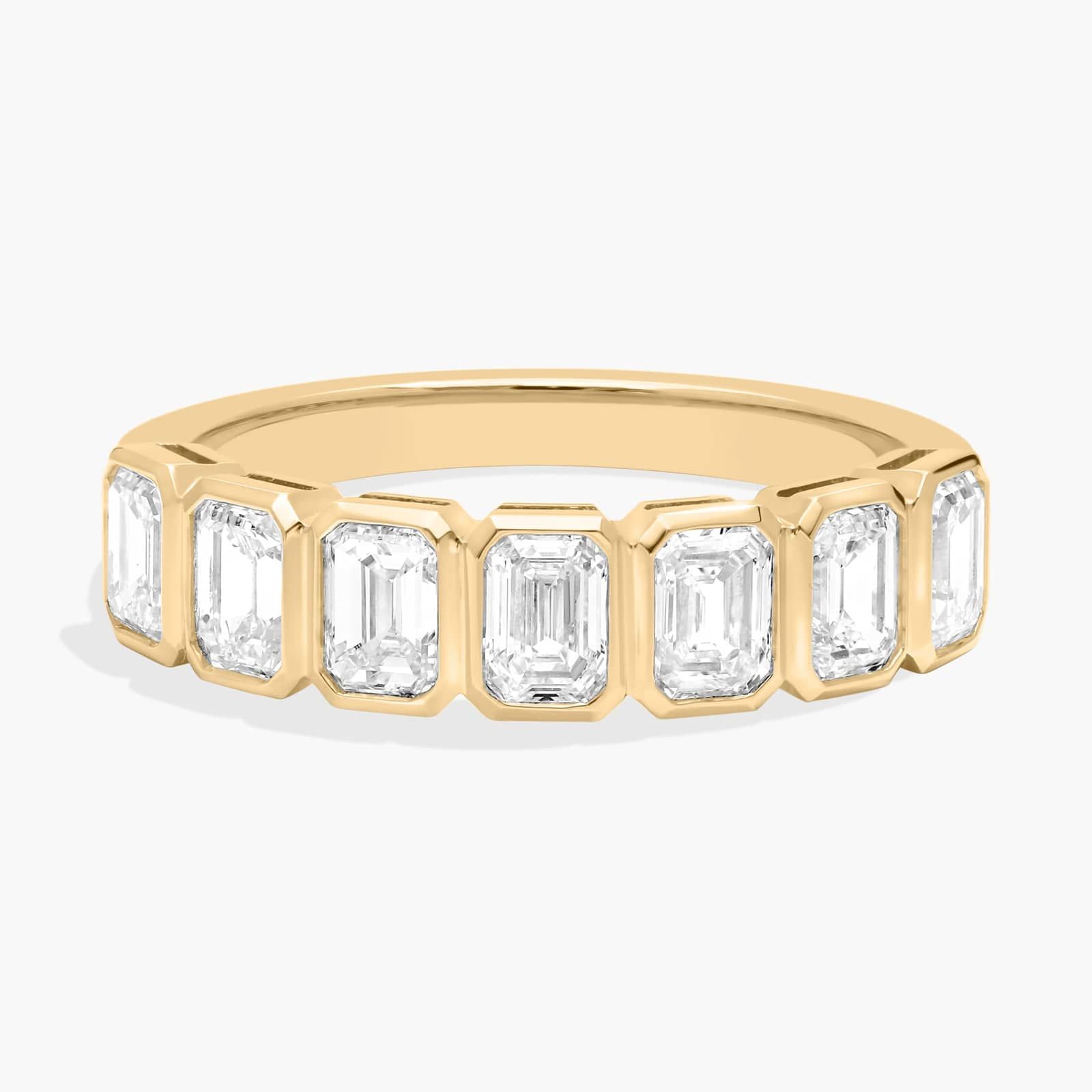 Seven Stone Bezel Anniversary Ring With 1.5 CTW Emerald Cut Diamonds in 14K Yellow Gold (4.6mm)