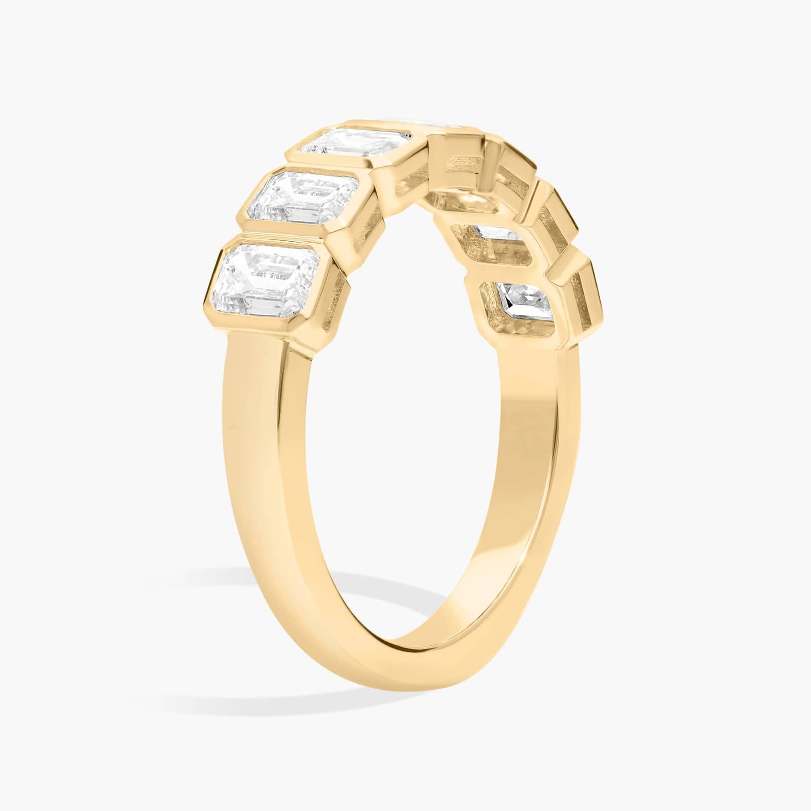 Seven Stone Bezel Anniversary Ring With 1.5 CTW Emerald Cut Diamonds in 14K Yellow Gold (4.6mm)
