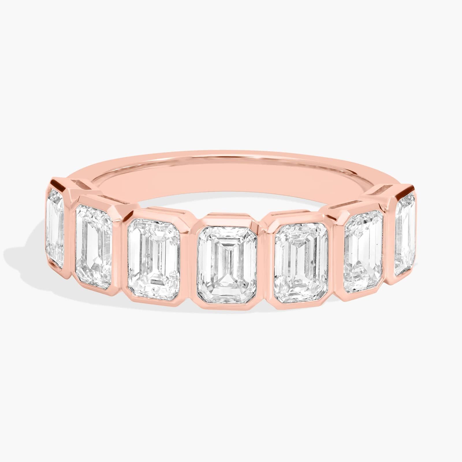 Seven Stone Bezel Anniversary Ring With 2 CTW Emerald Cut Diamonds in 14K Rose Gold (5.15mm)