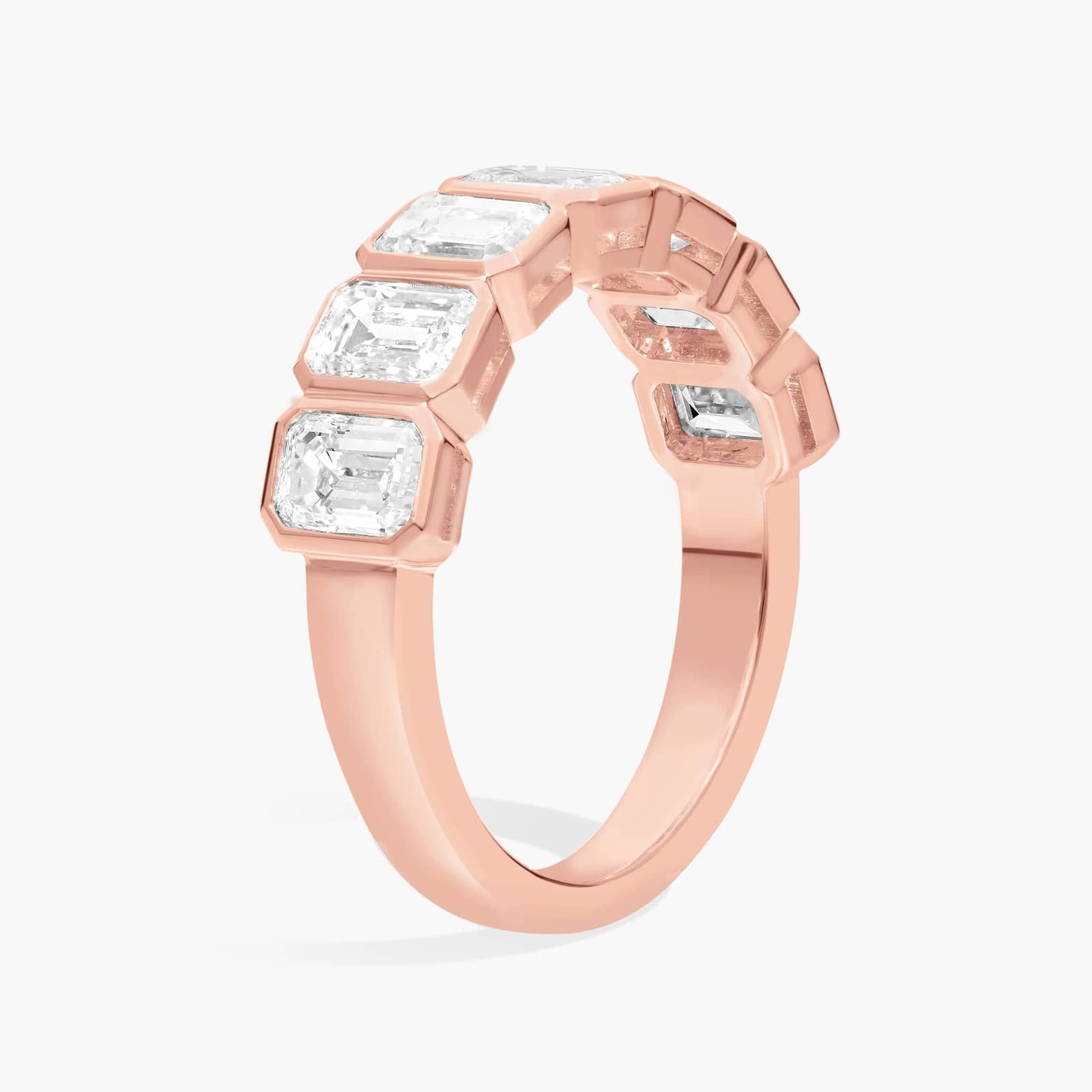 Seven Stone Bezel Anniversary Ring With 2 CTW Emerald Cut Diamonds in 14K Rose Gold (5.15mm)