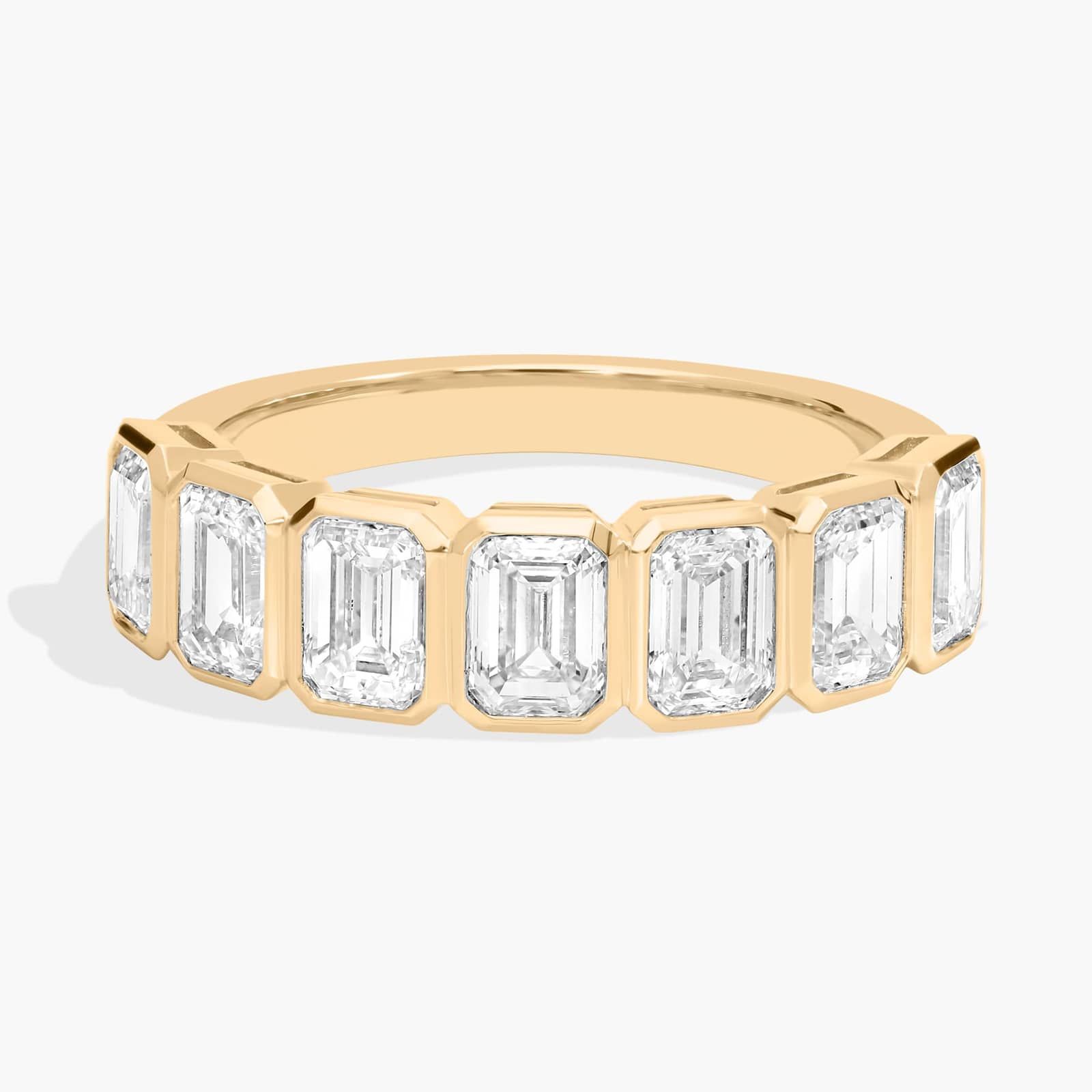 Seven Stone Bezel Anniversary Ring With 2 CTW Emerald Cut Diamonds in 14K Yellow Gold (5.15mm)