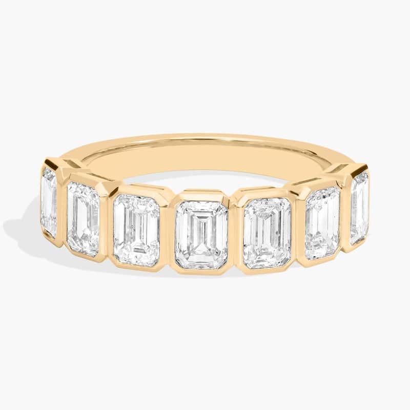 Seven Stone Bezel Anniversary Ring With 2 CTW Emerald Cut Diamonds in 14K Yellow Gold (5.15mm)