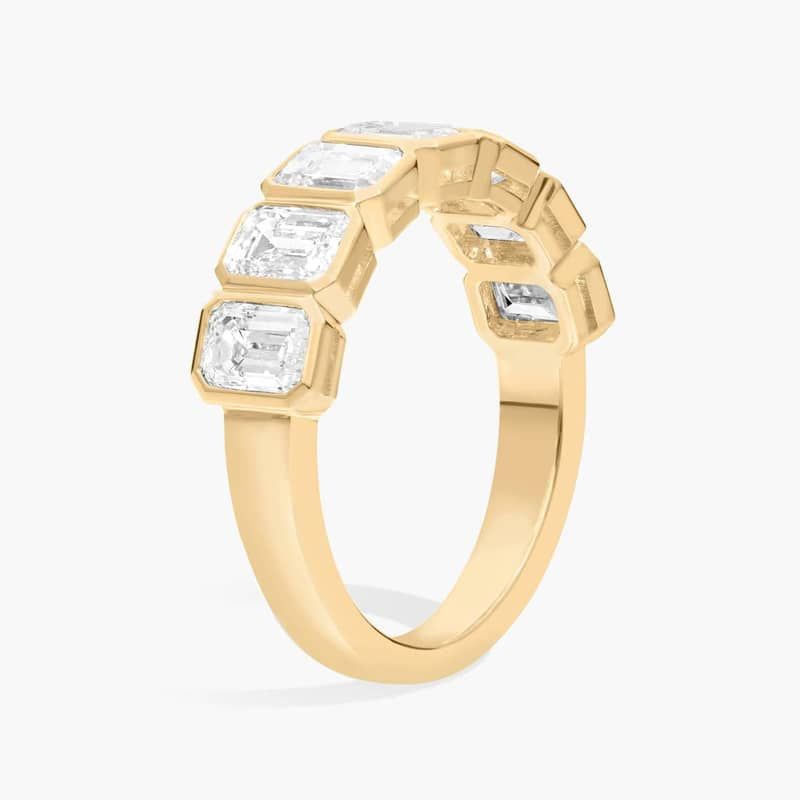 Seven Stone Bezel Anniversary Ring With 2 CTW Emerald Cut Diamonds in 14K Yellow Gold (5.15mm)
