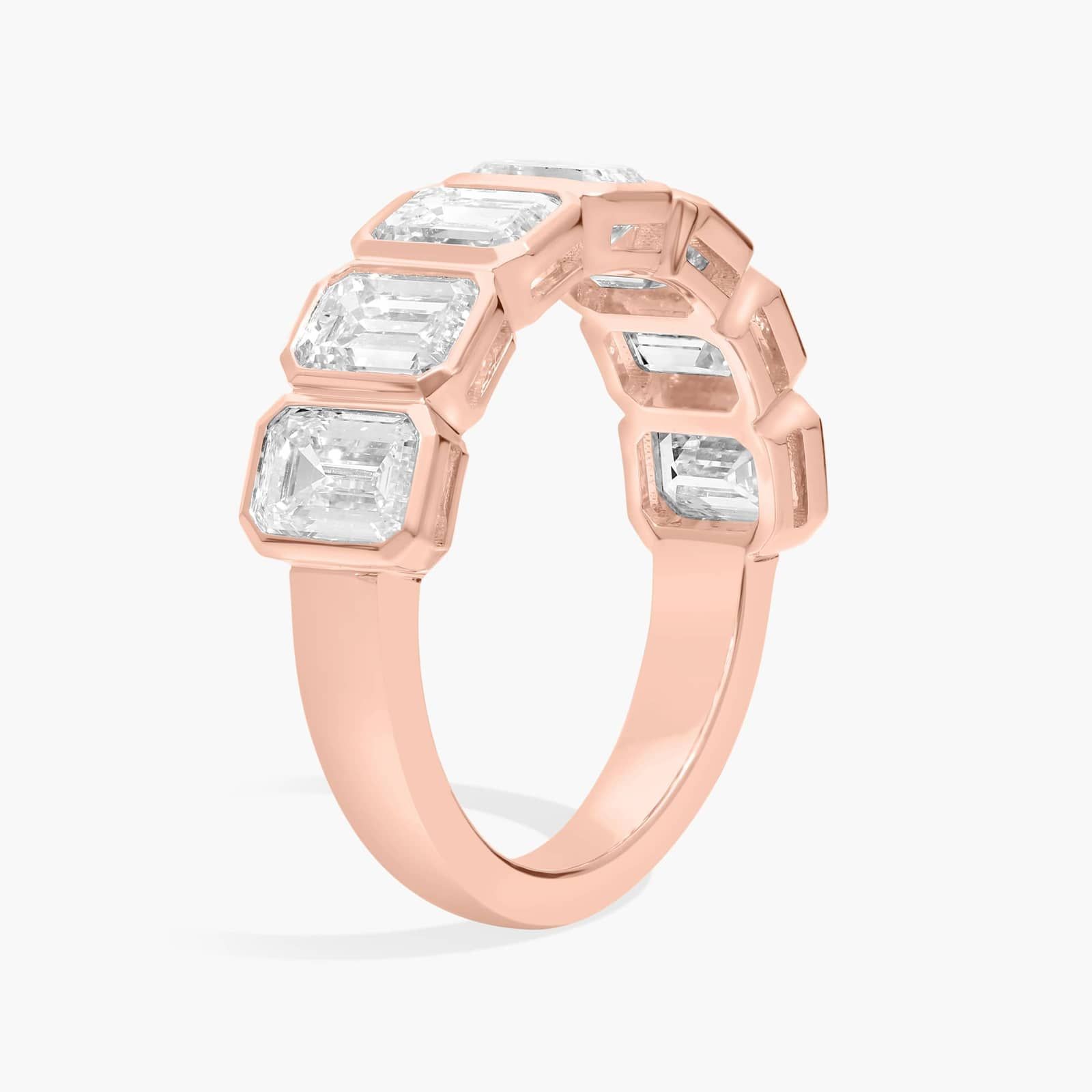 Seven Stone Bezel Anniversary Ring With 3 CTW Emerald Cut Lab-Grown Diamonds in 14K Rose Gold (5.95mm)