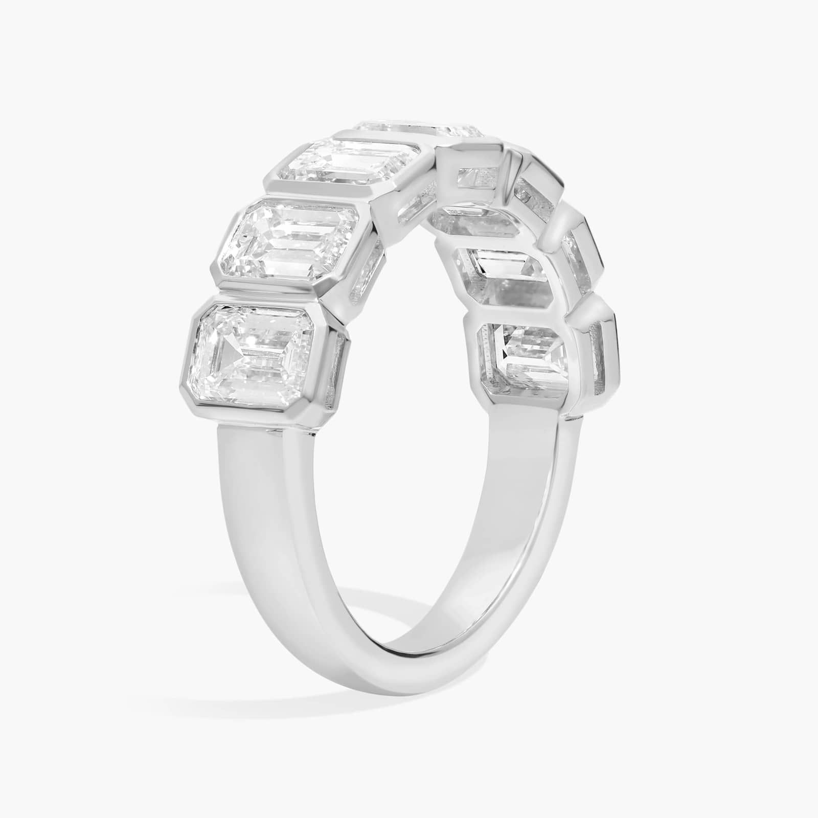 Seven Stone Bezel Anniversary Ring With 3 CTW Emerald Cut Lab-Grown Diamonds in 14K White Gold (5.95mm)