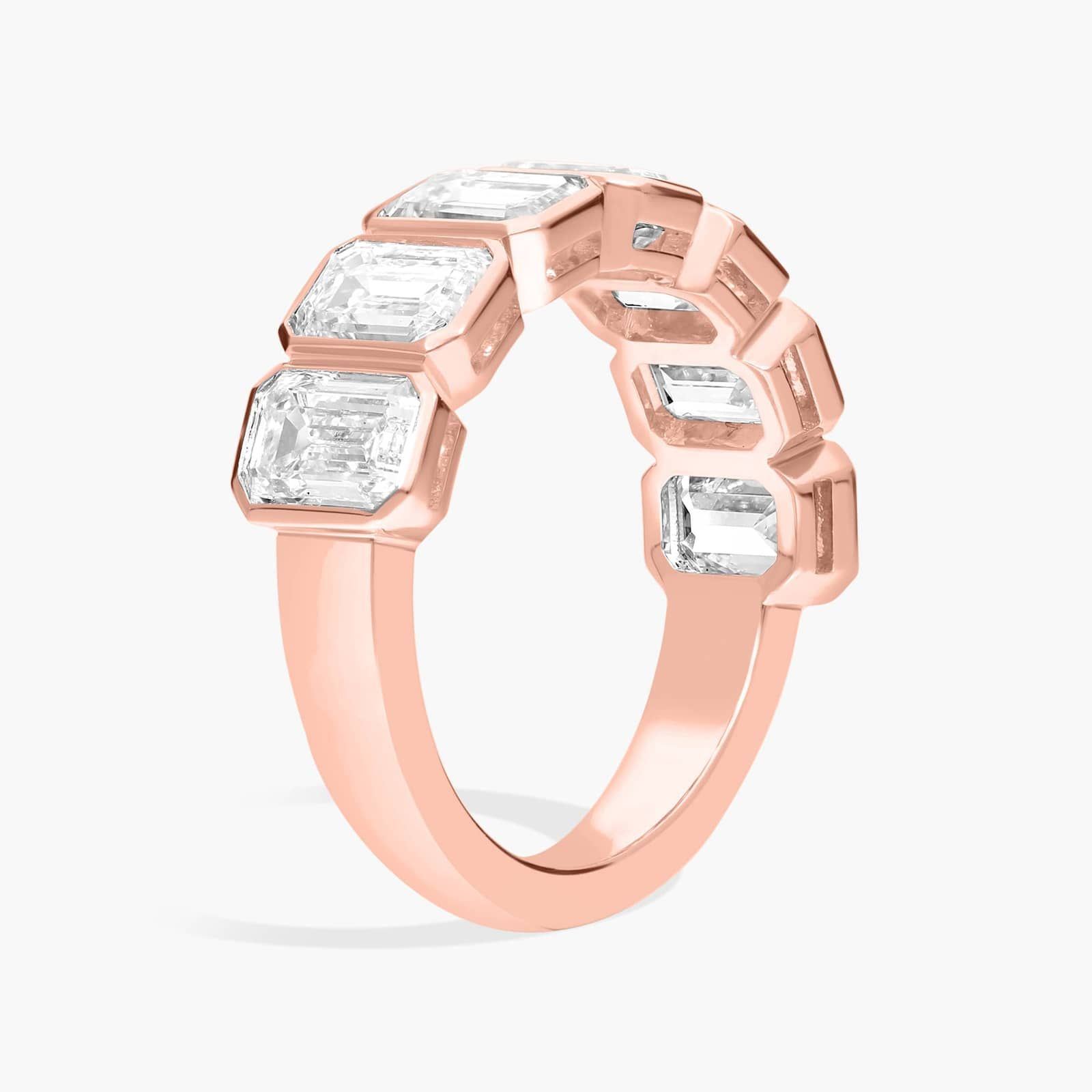 Seven Stone Bezel Anniversary Ring With 3.5 CTW Emerald Cut Diamonds in 14K Rose Gold (6.3mm)