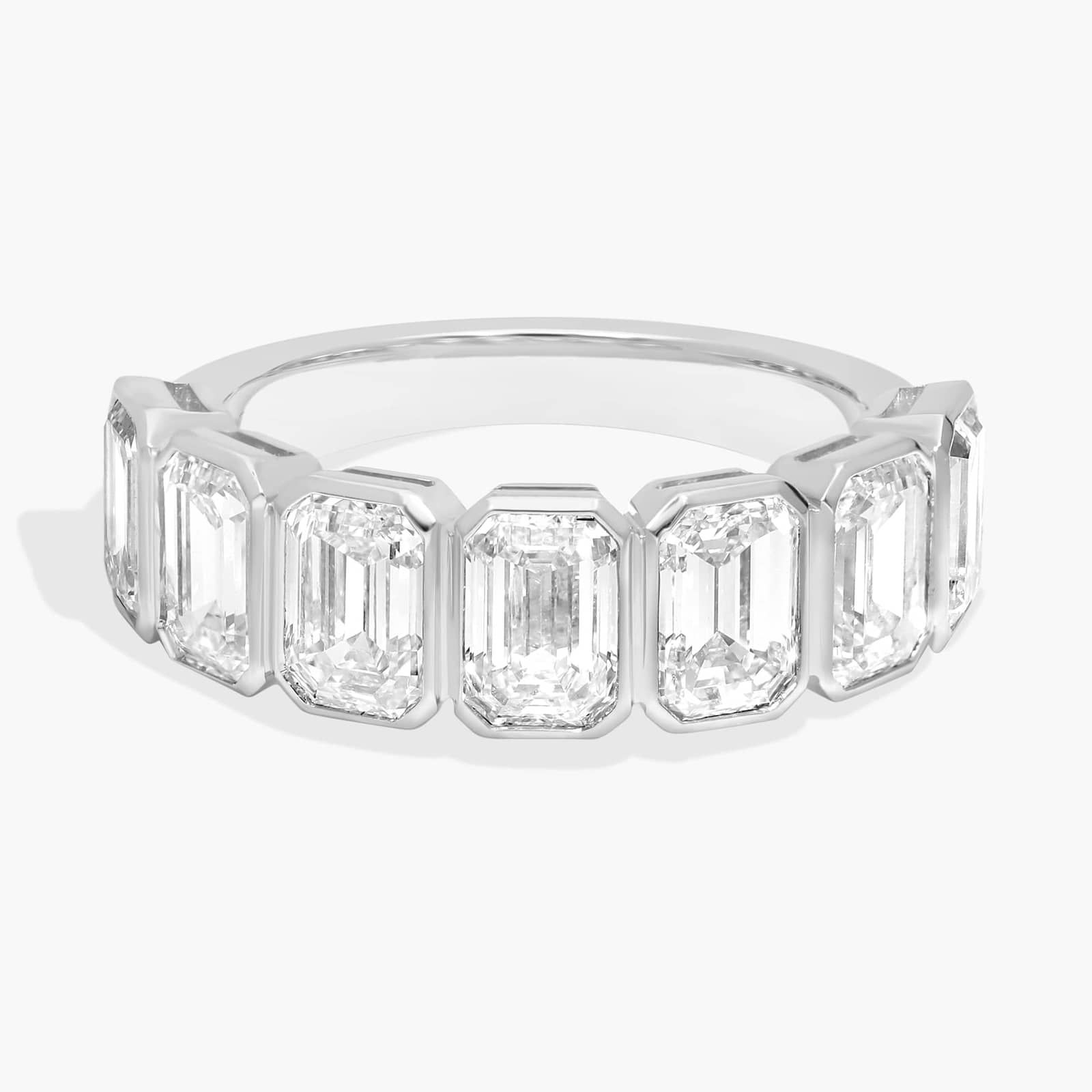 Seven Stone Bezel Anniversary Ring With 3.5 CTW Emerald Cut Diamonds in Platinum (6.3mm)