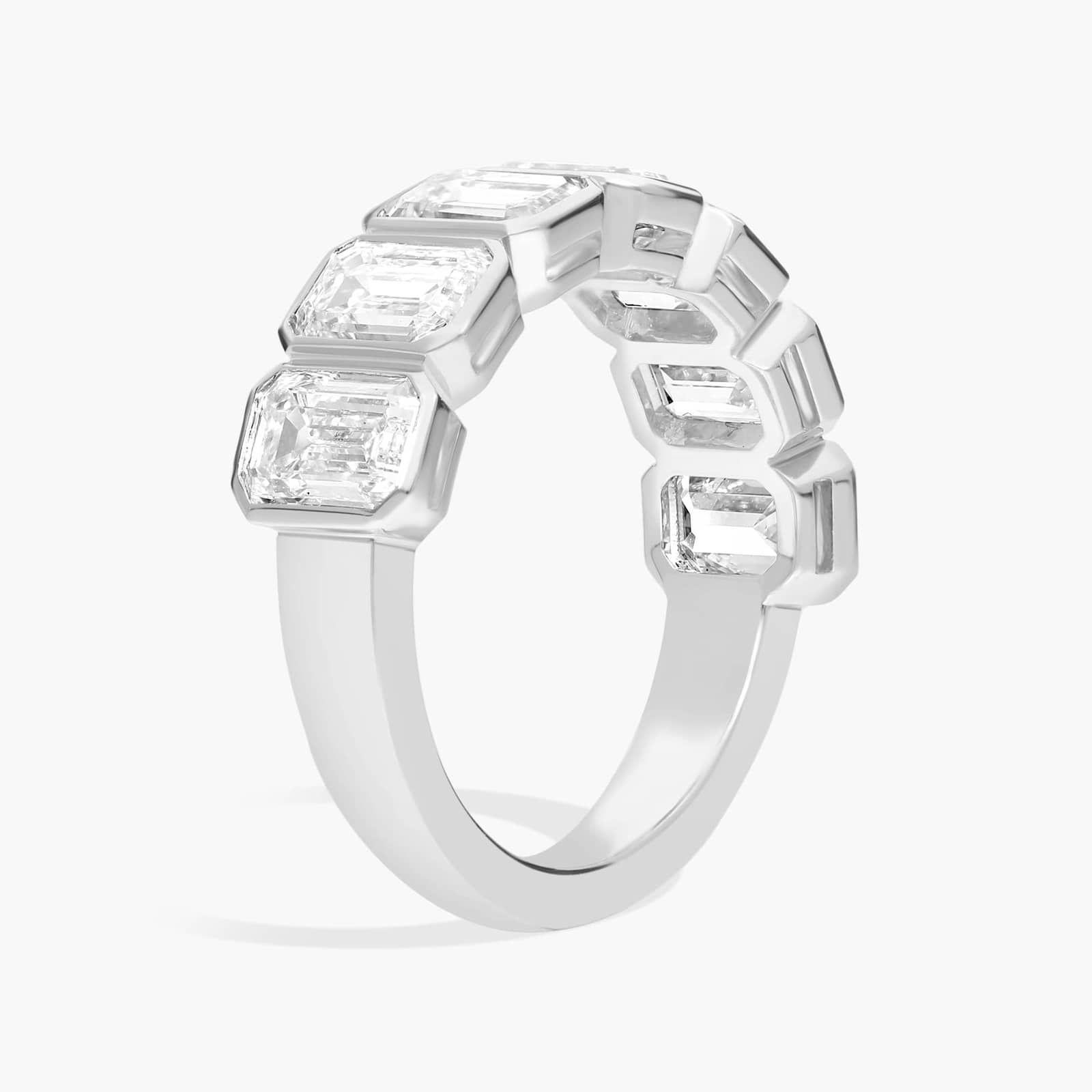 Seven Stone Bezel Anniversary Ring With 3.5 CTW Emerald Cut Diamonds in Platinum (6.3mm)