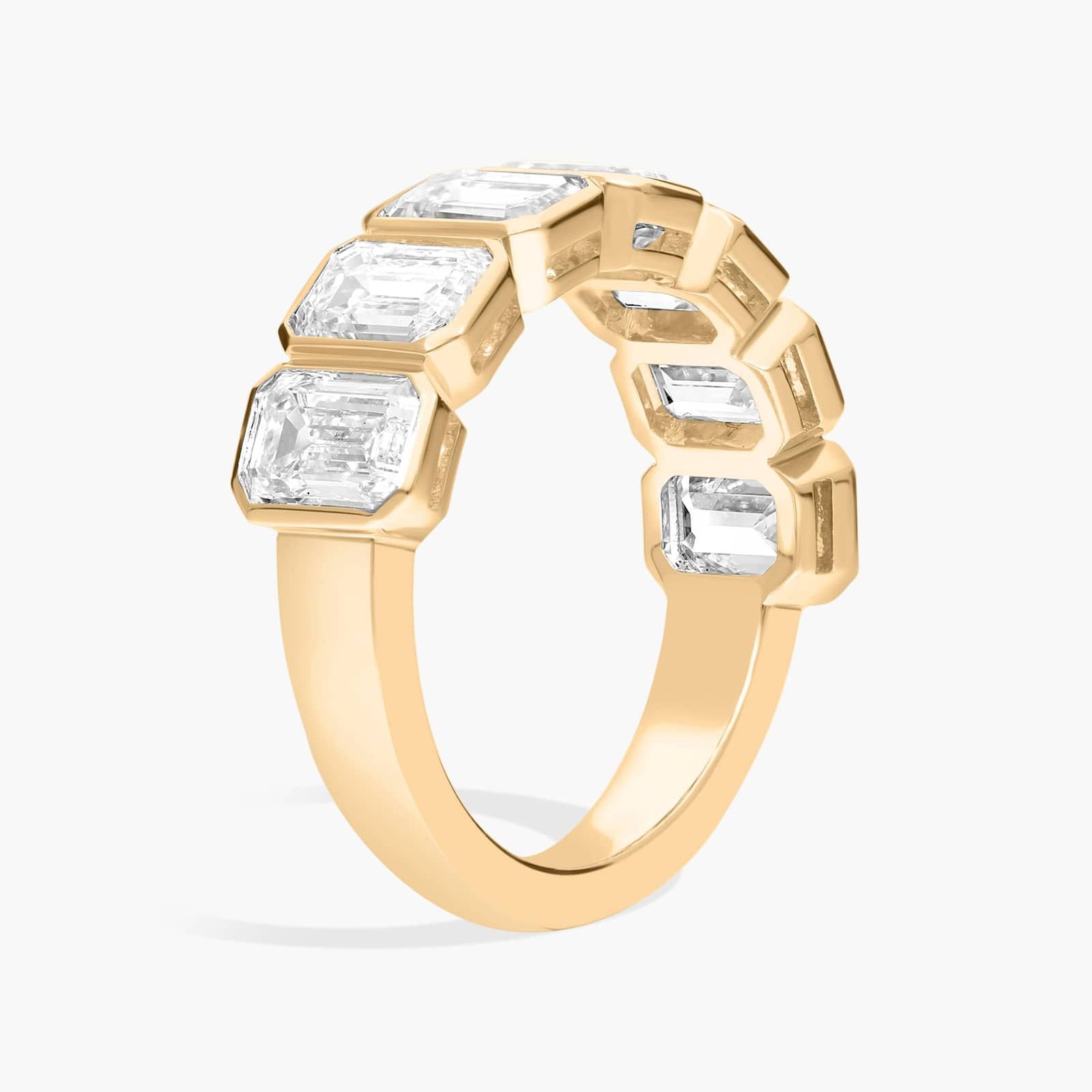 Seven Stone Bezel Anniversary Ring With 3.5 CTW Emerald Cut Diamonds in 14K Yellow Gold (6.3mm)