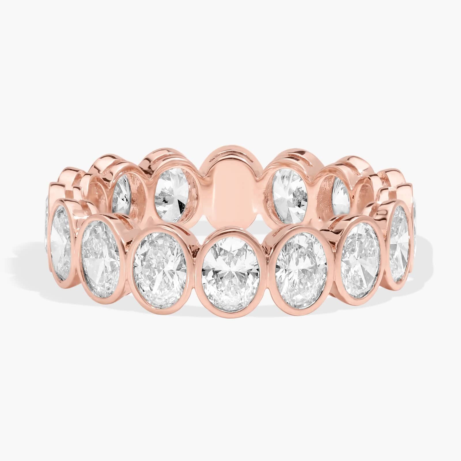 Bezel Eternity Ring With 3 CTW Oval Cut Diamonds in 14K Rose Gold (4.9mm)