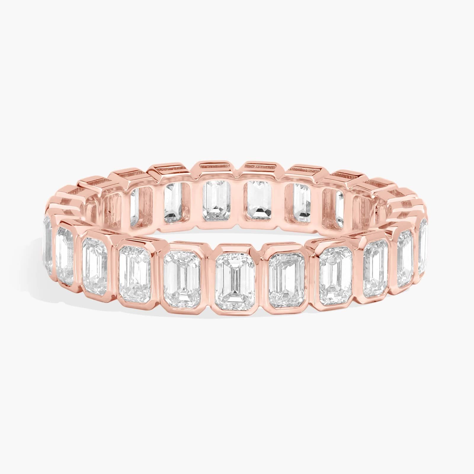 Bezel Eternity Ring With 2 CTW Emerald Cut Diamonds in 14K Rose Gold (3.5mm)