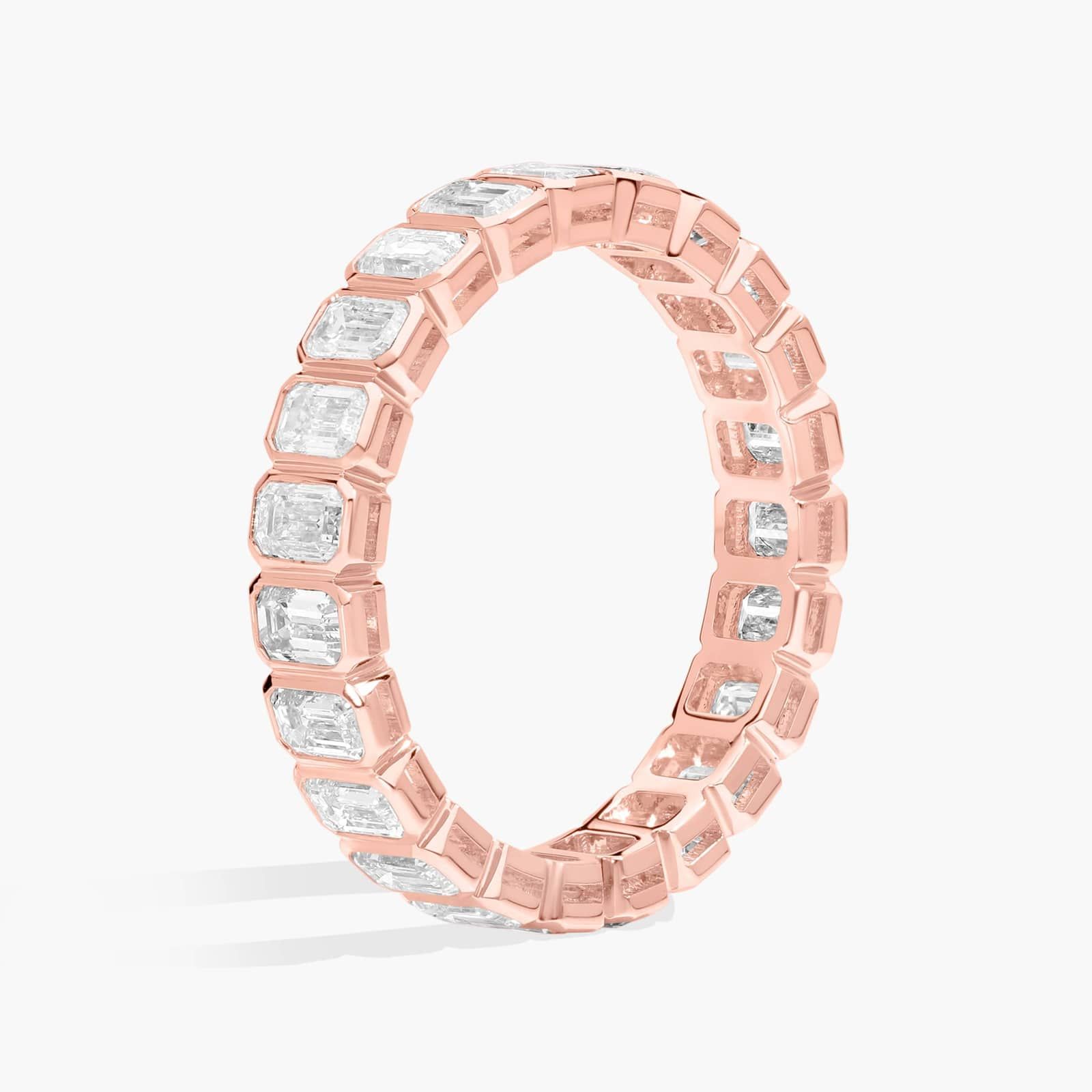 Bezel Eternity Ring With 2 CTW Emerald Cut Diamonds in 14K Rose Gold (3.5mm)