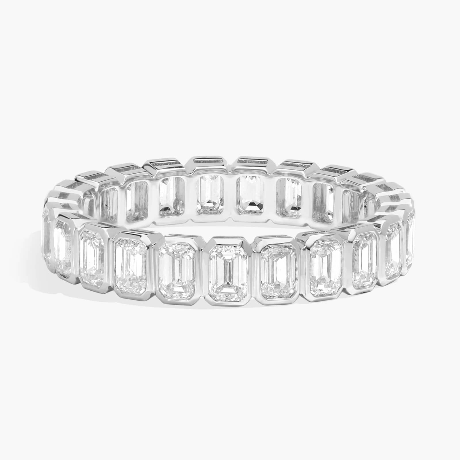 Bezel Eternity Ring With 2 CTW Emerald Cut Diamonds in Platinum (3.5mm)