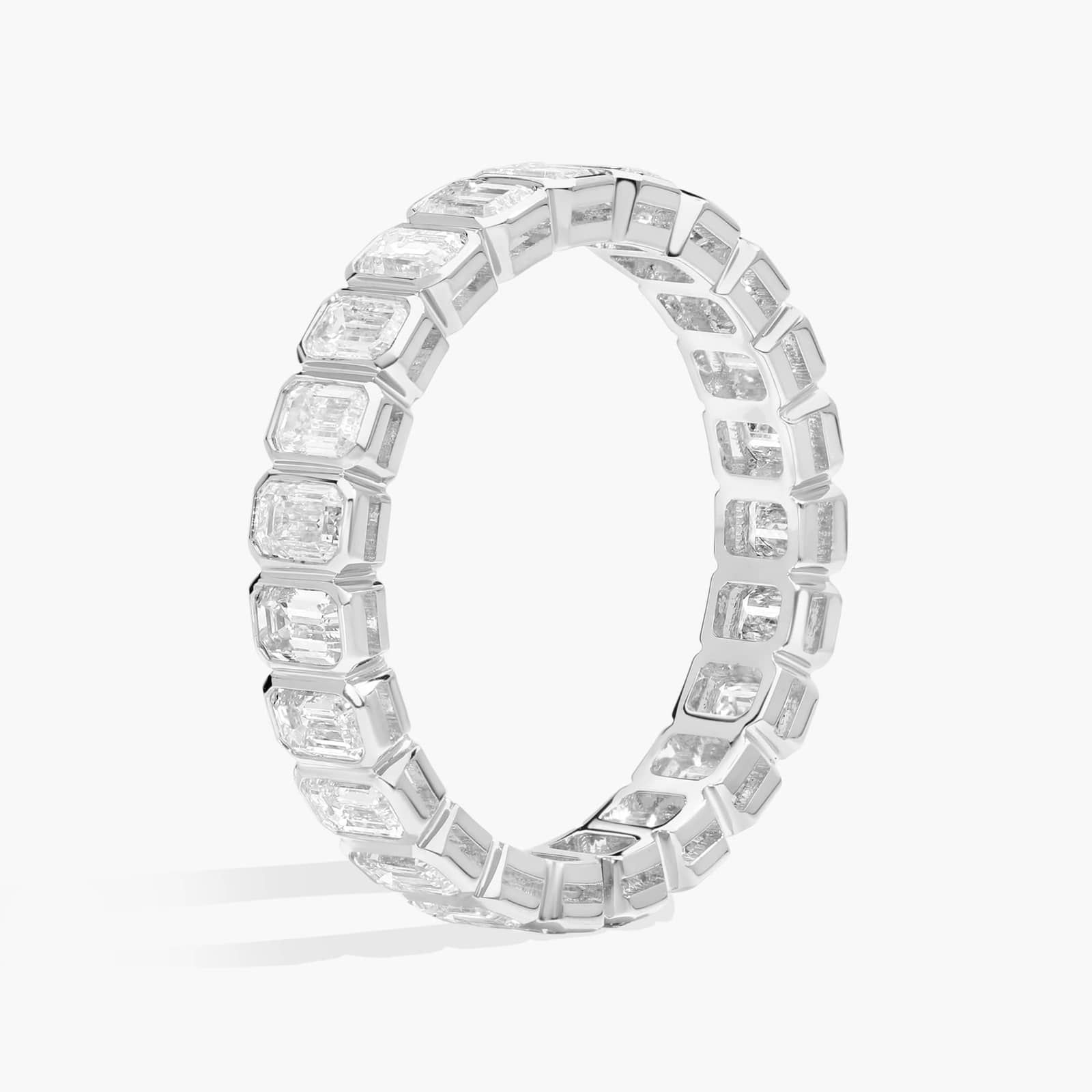 Bezel Eternity Ring With 2 CTW Emerald Cut Diamonds in Platinum (3.5mm)