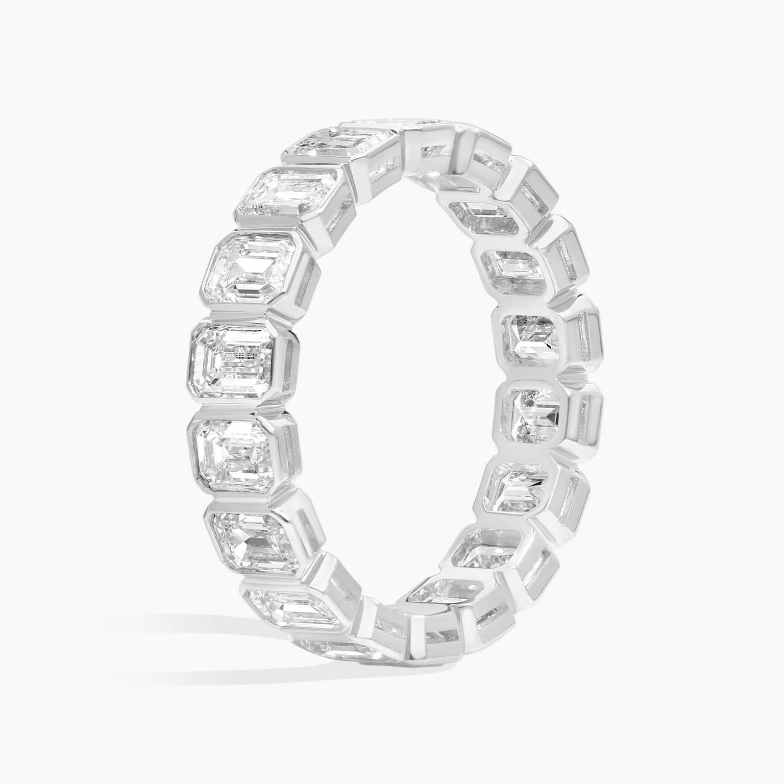 Bezel Eternity Ring With 3 CTW Emerald Cut Diamonds in Platinum (4.2mm)
