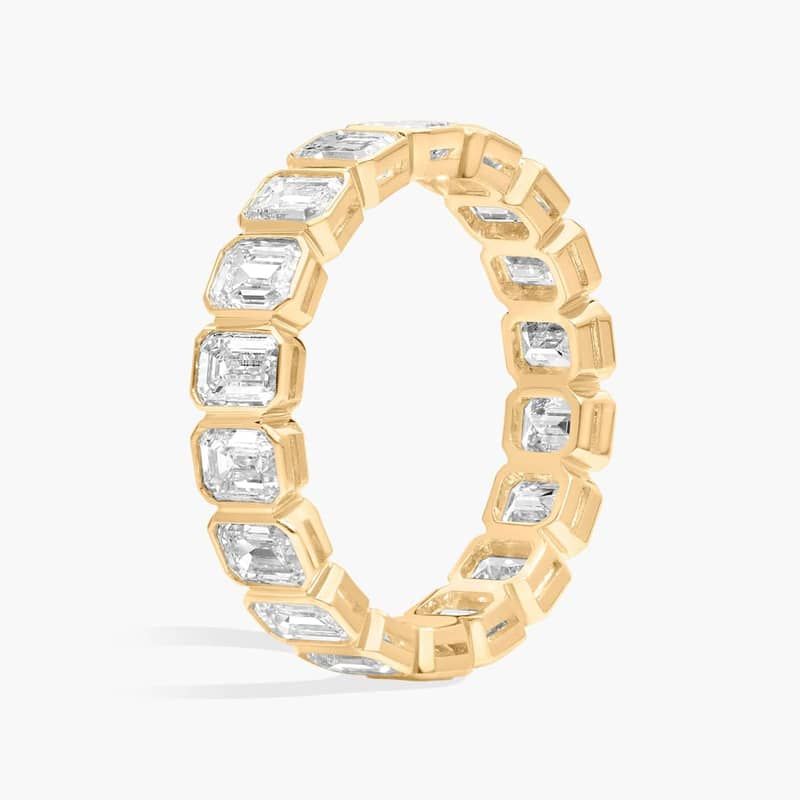 Bezel Eternity Ring With 3 CTW Emerald Cut Diamonds in 14K Yellow Gold (4.2mm)