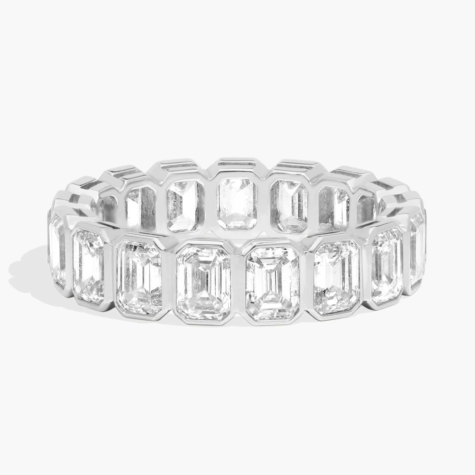Bezel Eternity Ring With 4 CTW Emerald Cut Diamonds in Platinum (4.65mm)