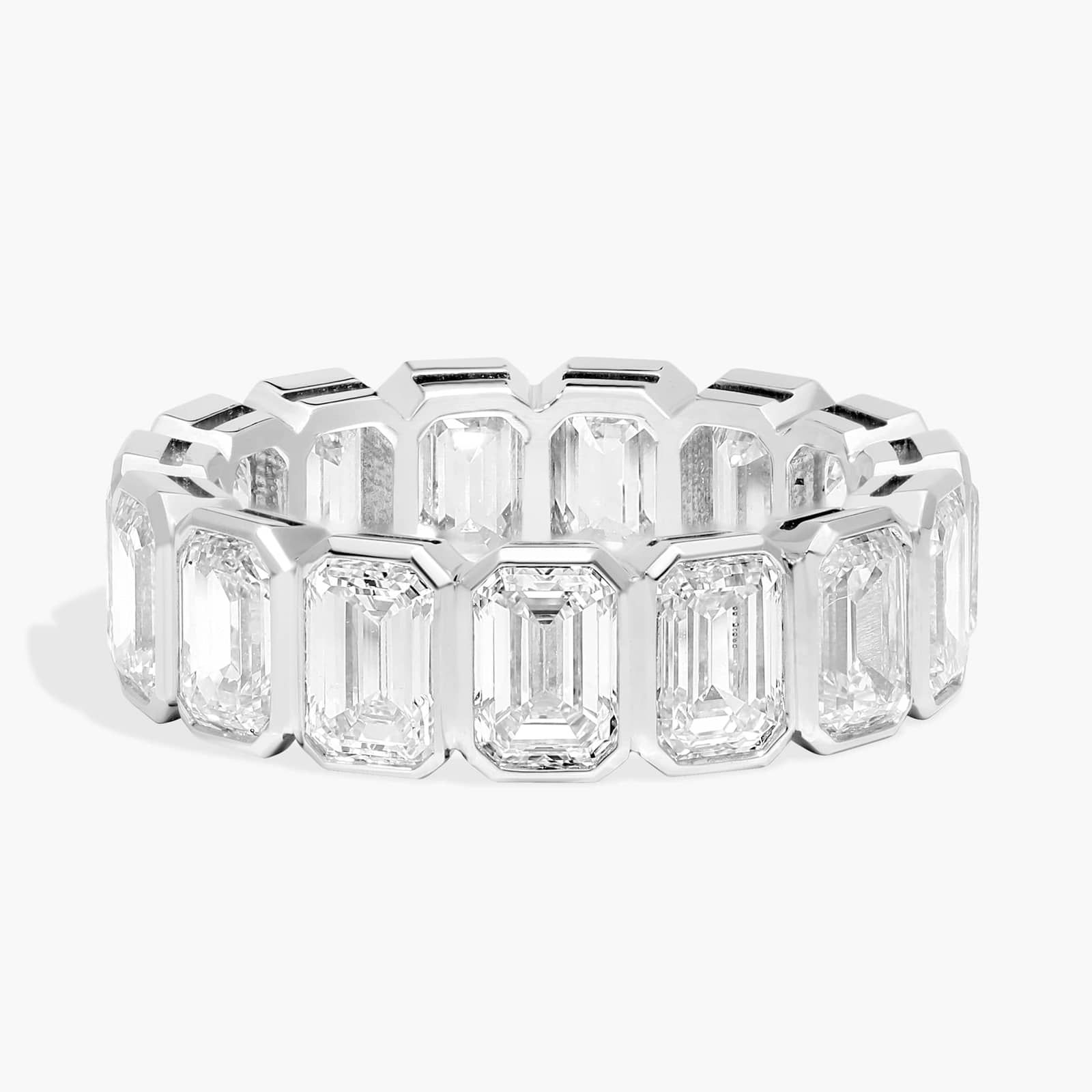 Bezel Eternity Ring With 6 CTW Emerald Cut Diamonds in Platinum (5.8mm)