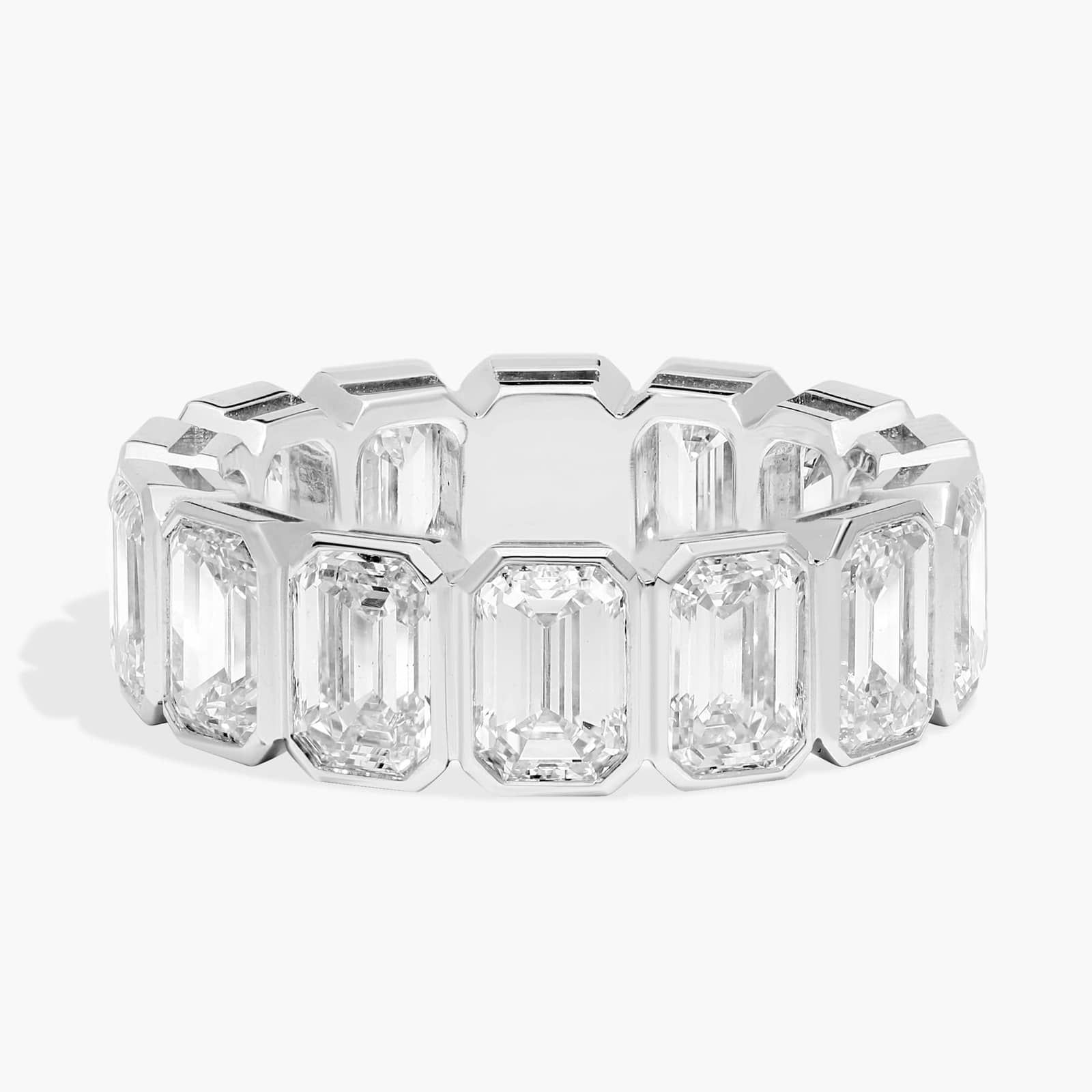 Bezel Eternity Ring With 7 CTW Emerald Cut Diamonds in Platinum (6.3mm)