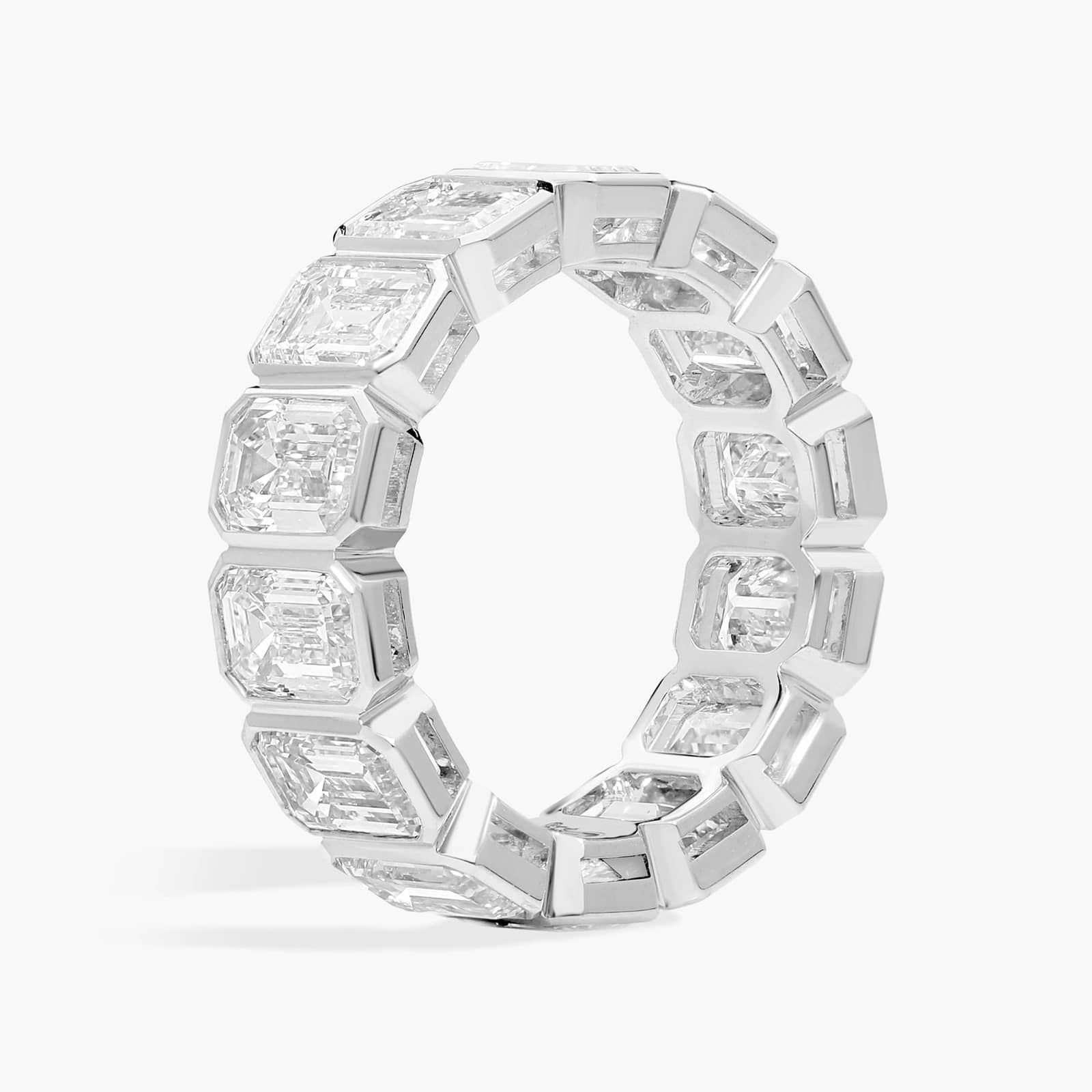 Bezel Eternity Ring With 7 CTW Emerald Cut Diamonds in Platinum (6.3mm)