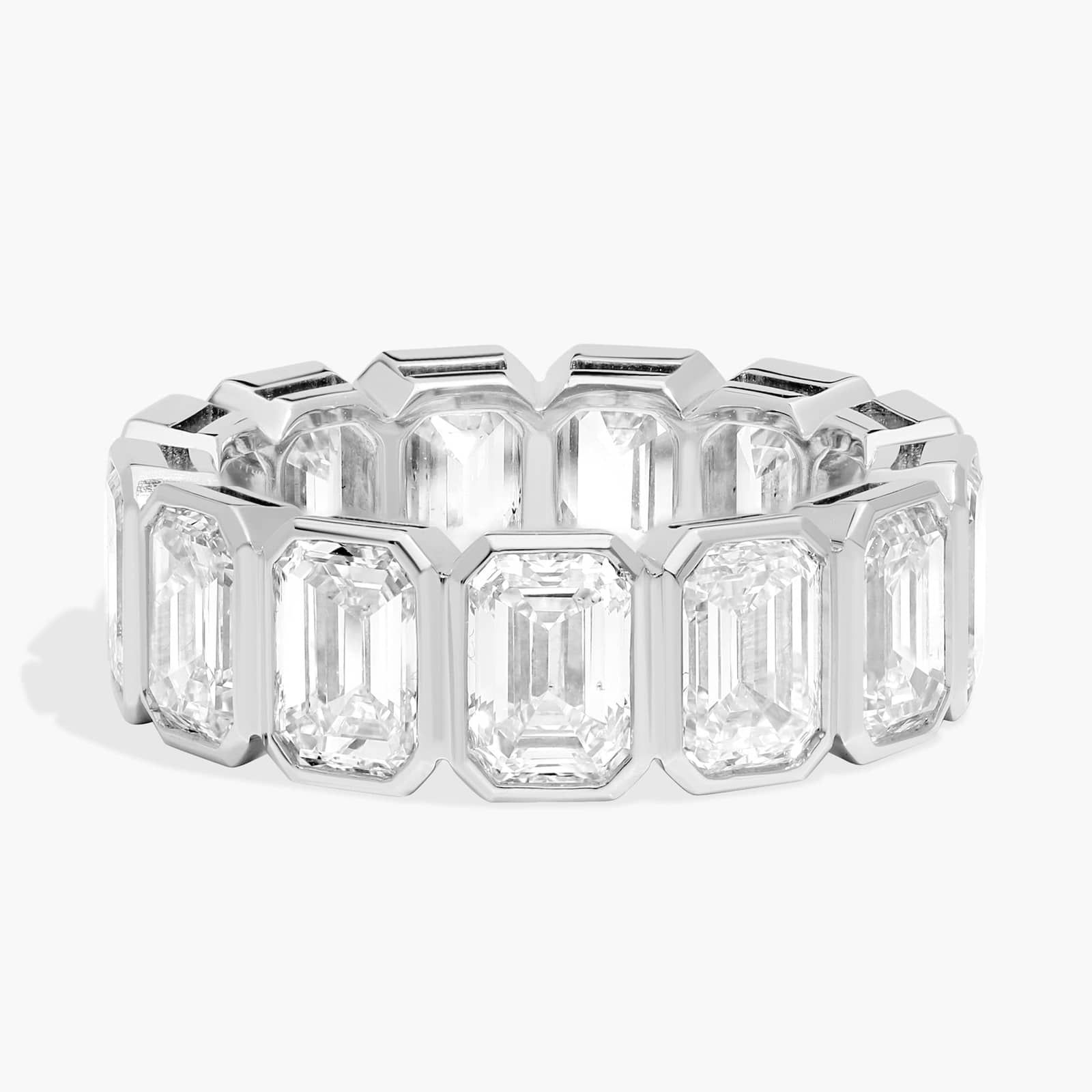 Bezel Eternity Ring With 8 CTW Emerald Cut Diamonds in Platinum (6.65mm)