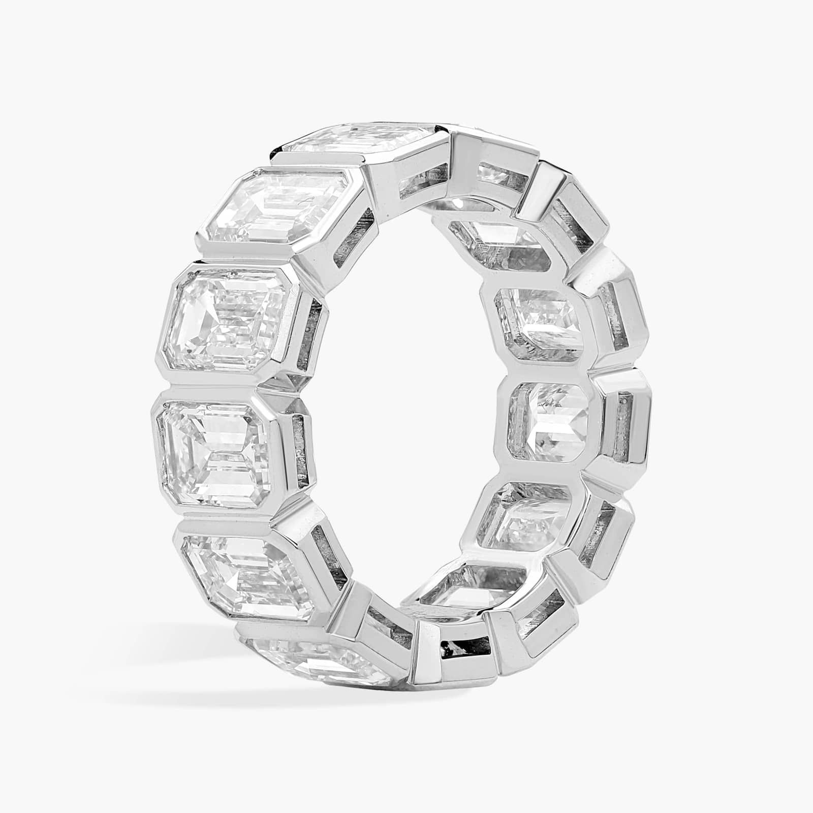 Bezel Eternity Ring With 8 CTW Emerald Cut Diamonds in Platinum (6.65mm)