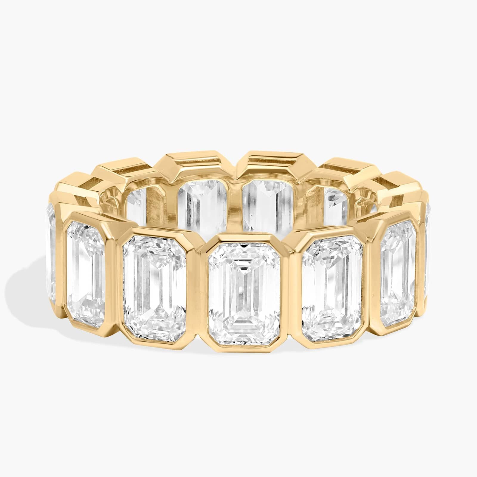 Bezel Eternity Ring With 9.5 CTW Emerald Cut Diamonds in 14K Yellow Gold (6.9mm)