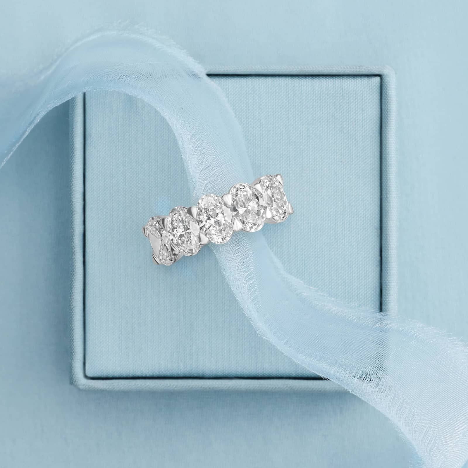 Oval Lab-Grown Diamond Five-Stone Ring in 14K White Gold (5 ct. tw.)