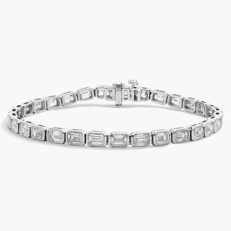 7 " Emerald Cut Lab Grown Diamond  E/W Bezel Set Tennis Bracelet In 14K White Gold (10 Ct. tw. - F-G / VS2-SI1)