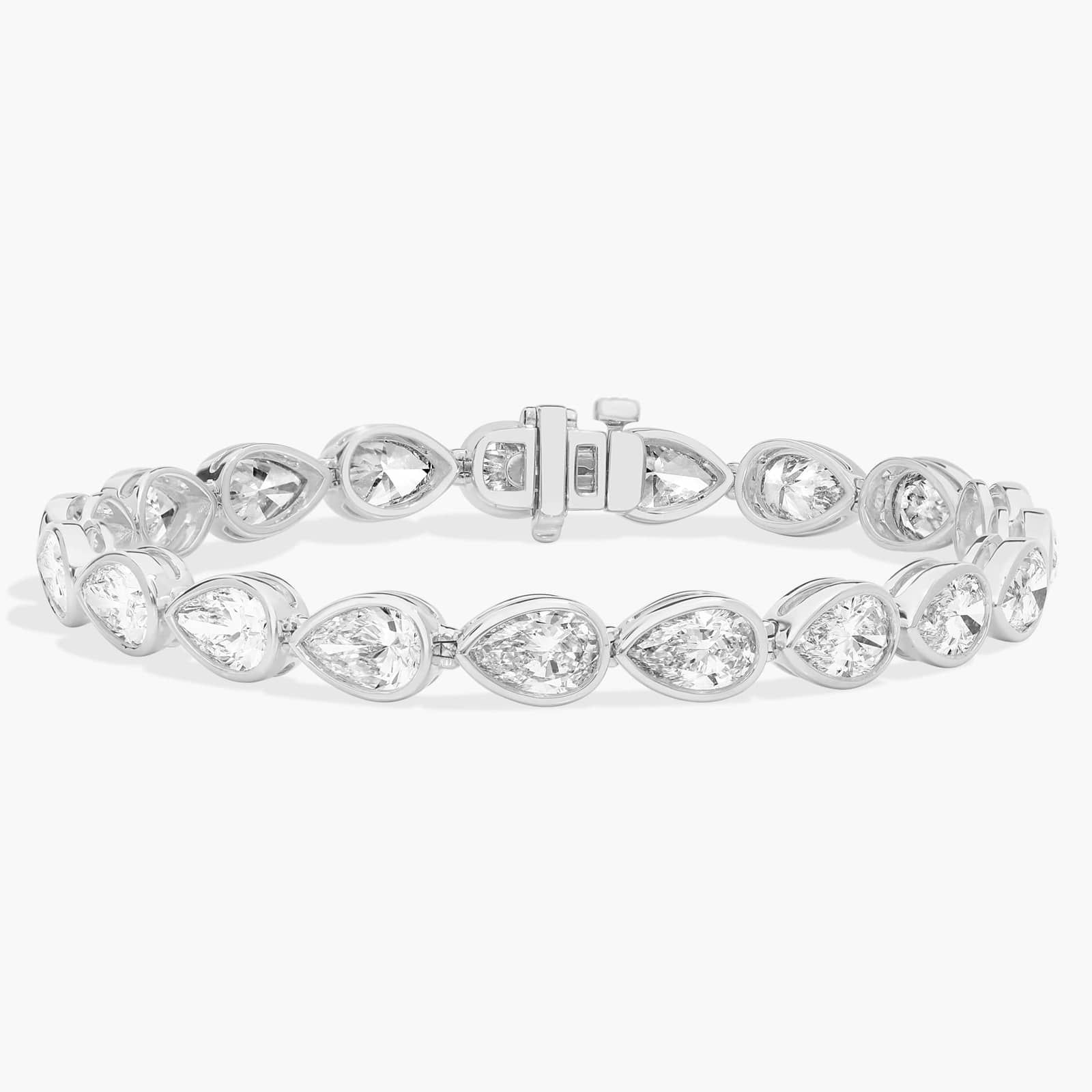 East-West Bezel Tennis Bracelet With 15 CTW Pear Shaped Lab-Grown Diamonds in 14K White Gold