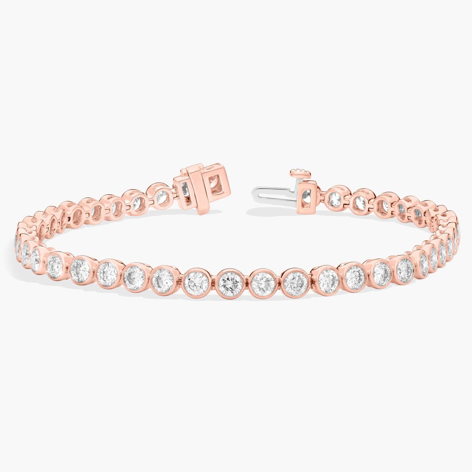 Bezel Tennis Bracelet With 5 CTW Round Diamonds in 14K Rose Gold